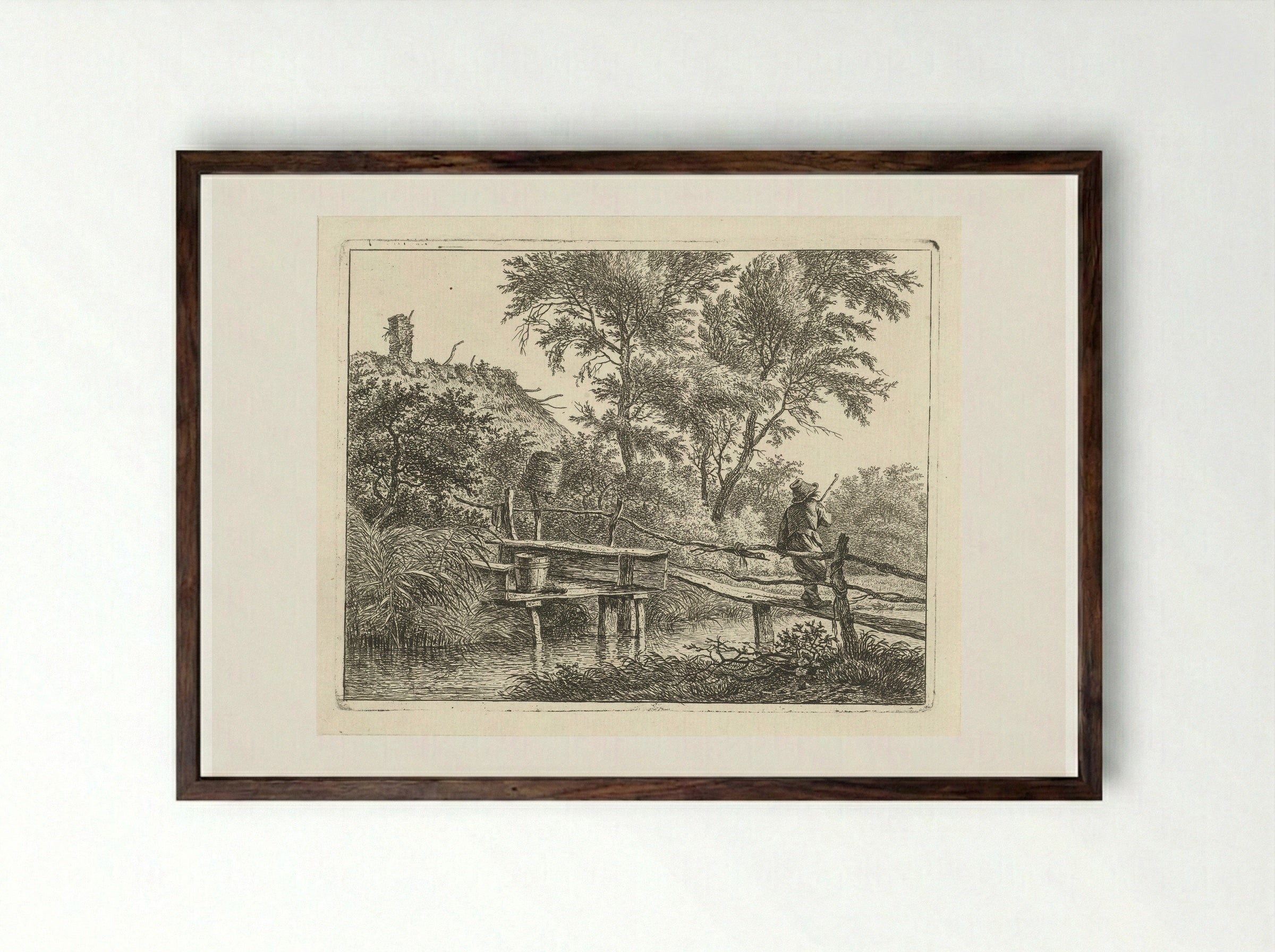 Man op brug - Hermanus Fock - Framed Print Dark Wood