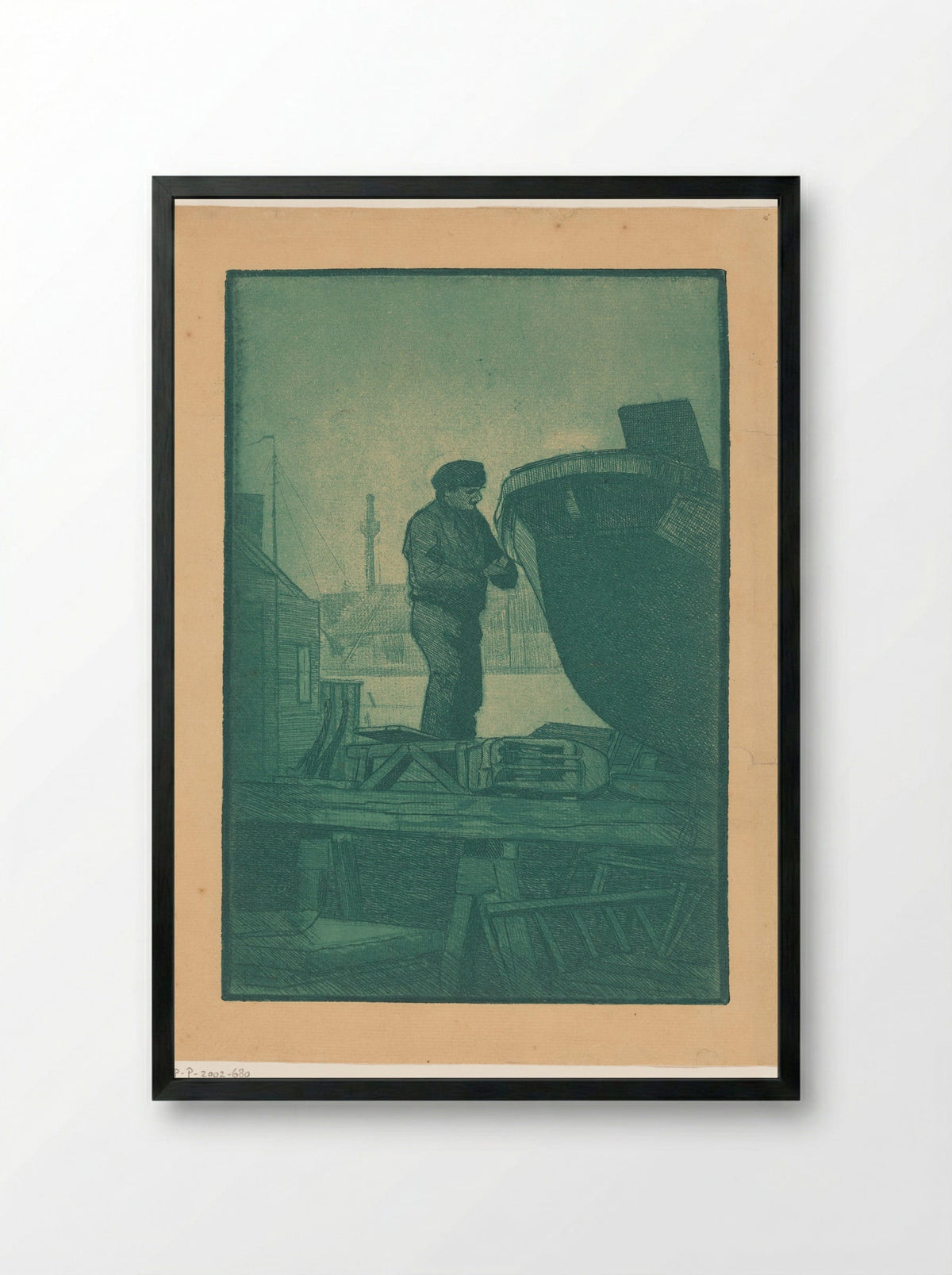 Man op scheepswerf - Harry van Mook - Framed Print Black