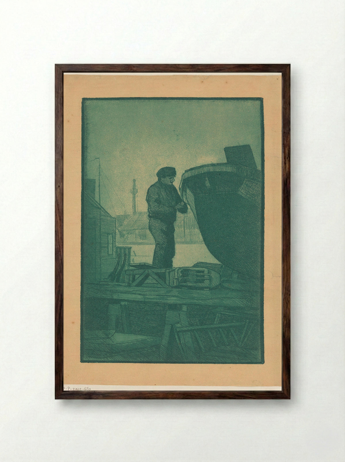 Man op scheepswerf - Harry van Mook - Framed Print Dark Wood