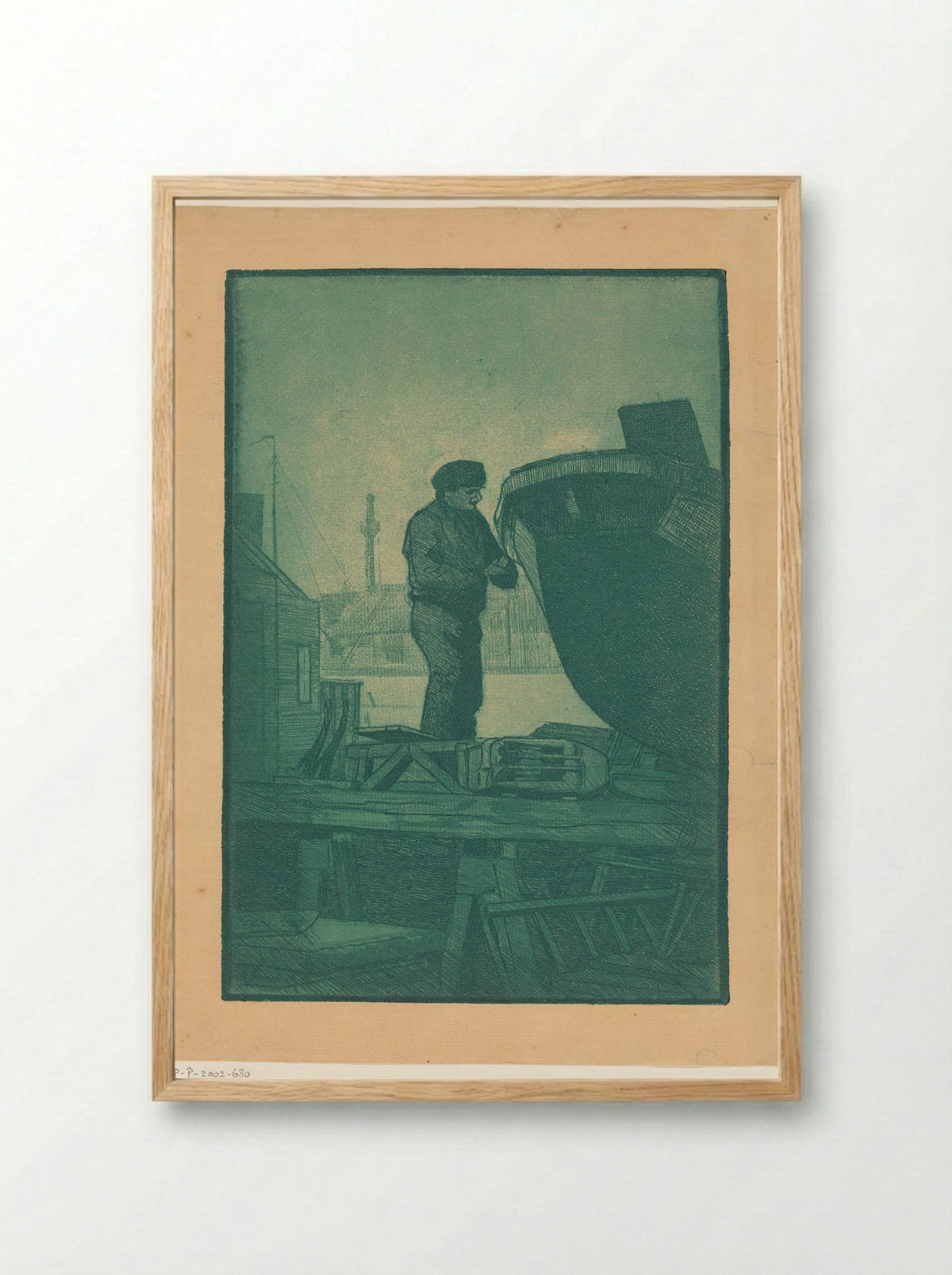 Man op scheepswerf - Harry van Mook - Framed Print Wood