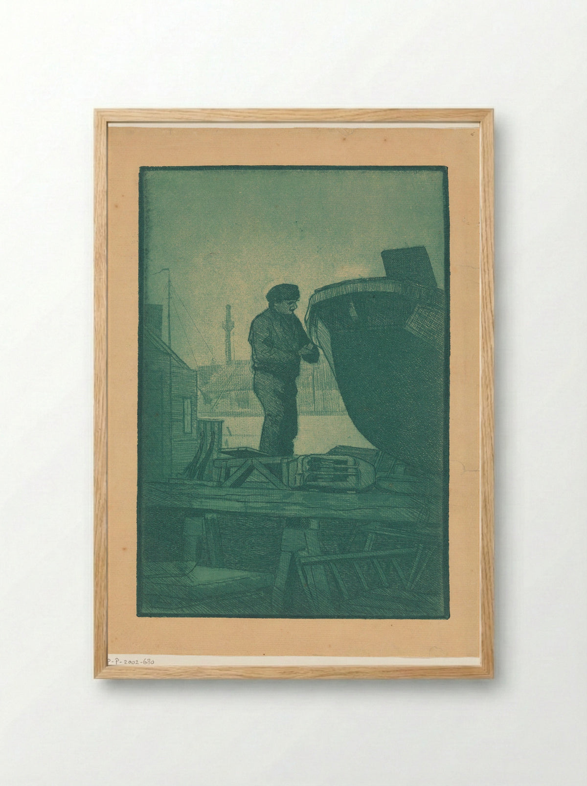 Man op scheepswerf - Harry van Mook - Framed Print Wood