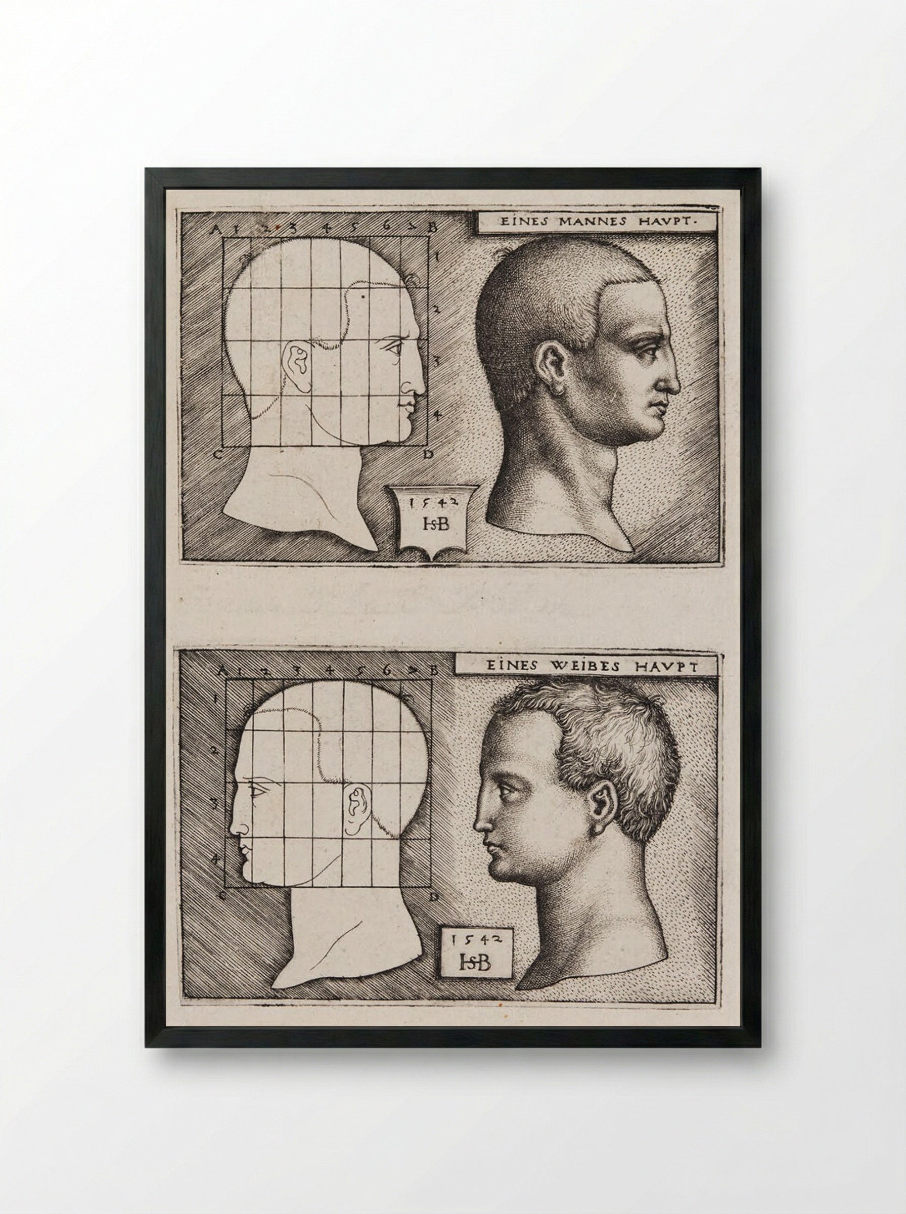 Man’s Head and Woman’s Head - Sebald Beham - Framed Print Black