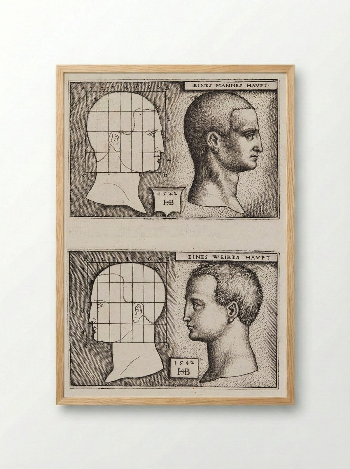 Man’s Head and Woman’s Head - Sebald Beham - Framed Print Wood
