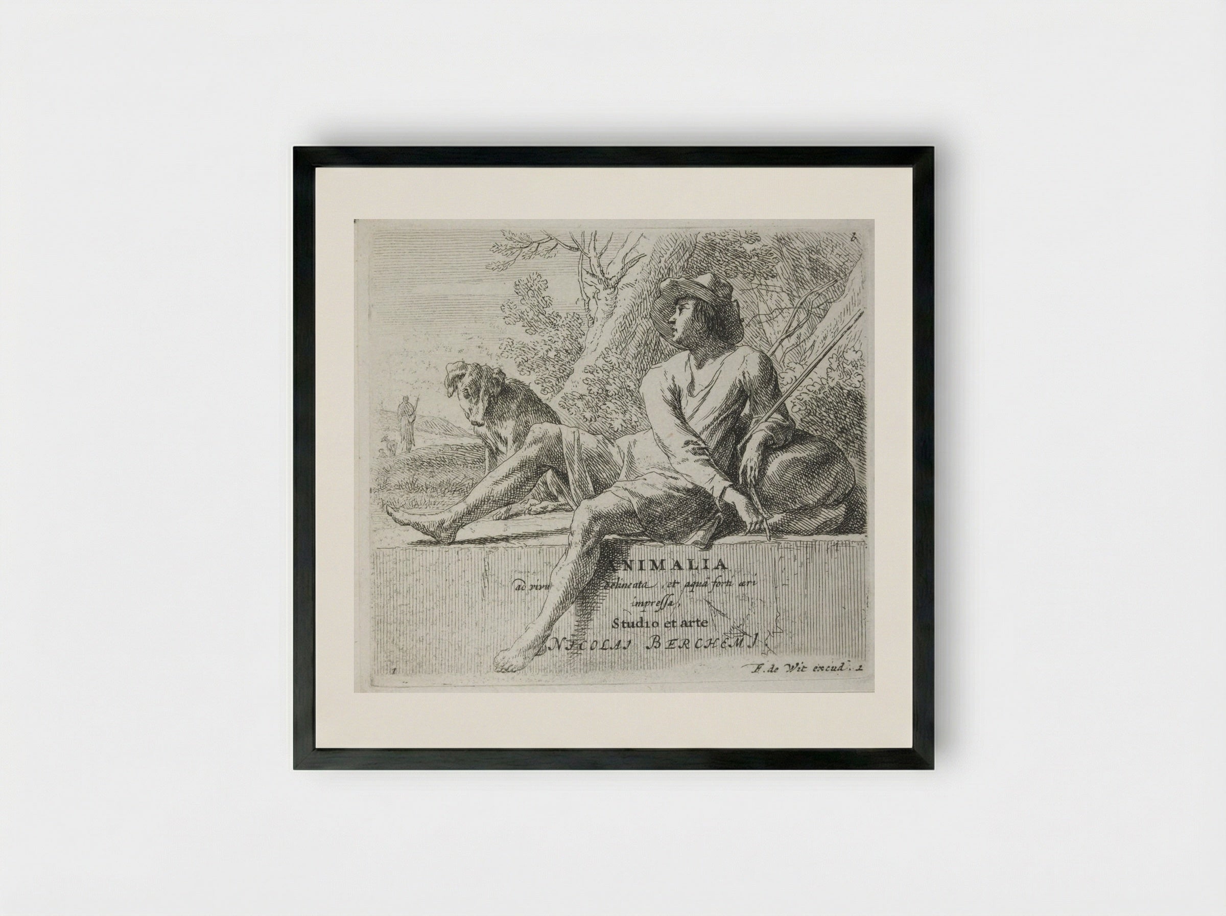 Man under the Tree - Nicolaes Berchem - Framed Print Black