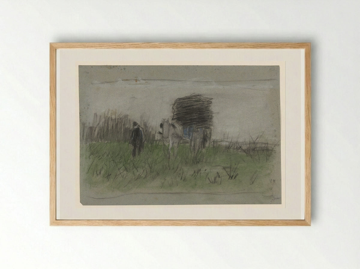 Man with Horse and Cart in the Dunes - Anton Mauve - Framed Print Wood