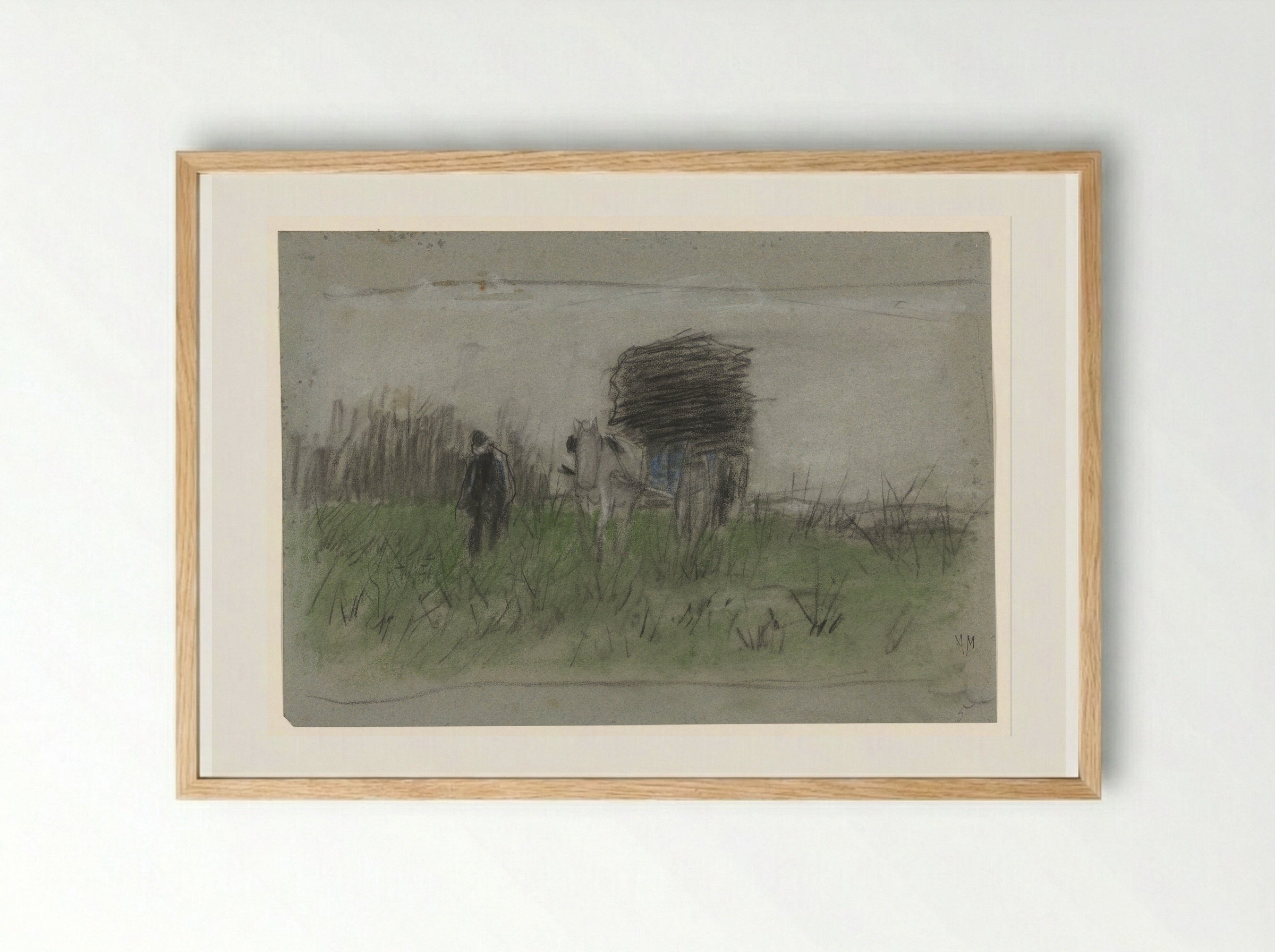 Man with Horse and Cart in the Dunes - Anton Mauve - Framed Print Wood