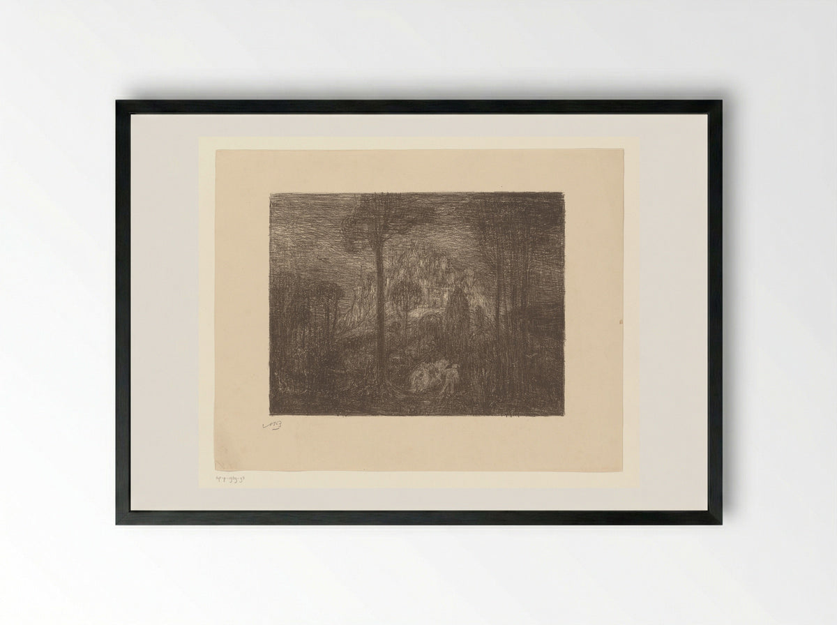Man with Horse at the Castle of Julien - Marius Bauer - Framed Print Black