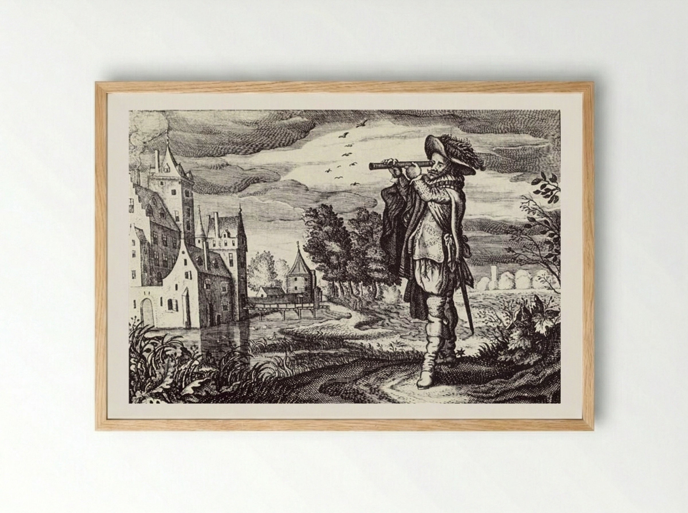 Man with Telescope - Adriaen van de Venne - Framed Print Wood
