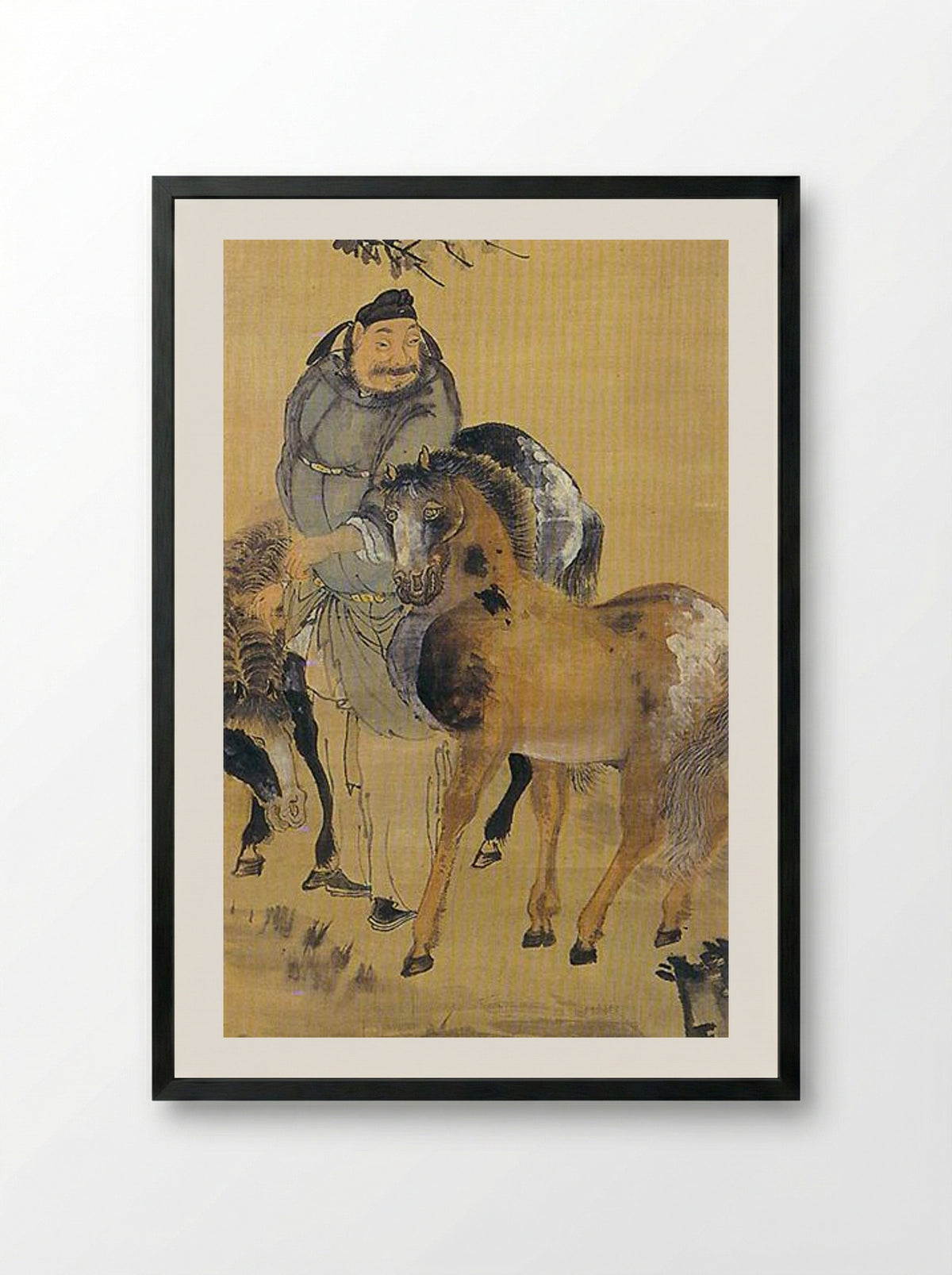 Man with Two Horses (Detail) - Owon - Framed Print Black