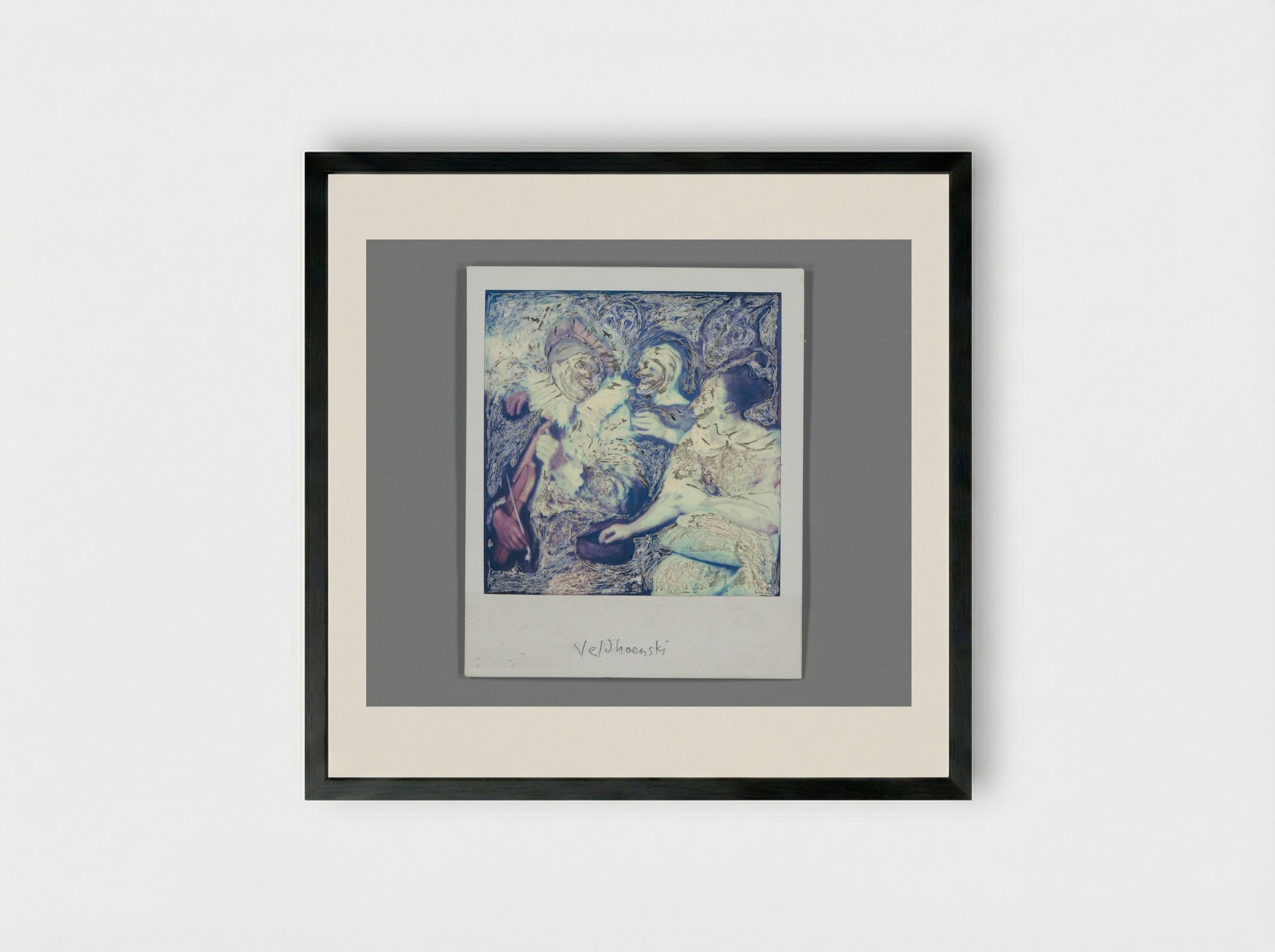Man with Violin in Bad Company - Aat Veldhoen - Framed Print Black
