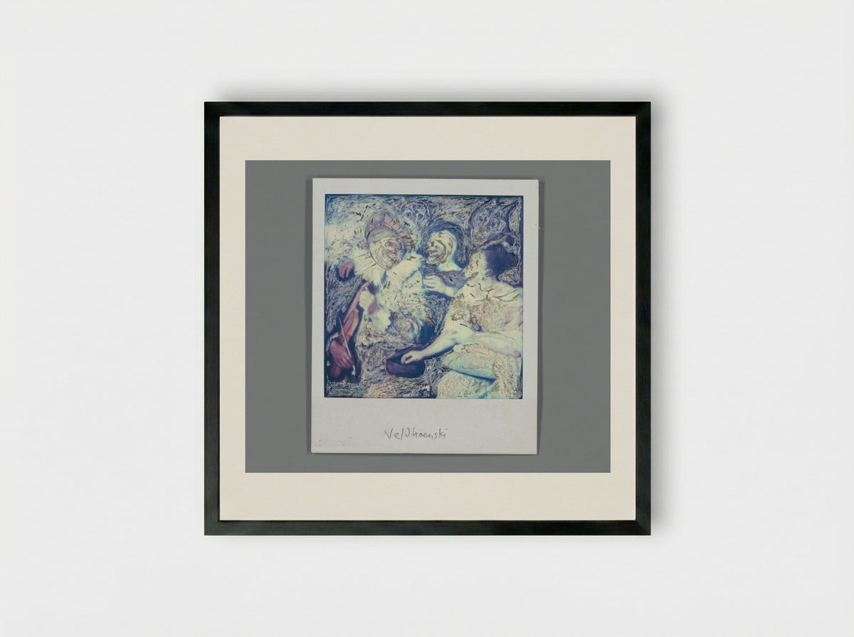 Man with Violin in Bad Company - Aat Veldhoen - Framed Print Black