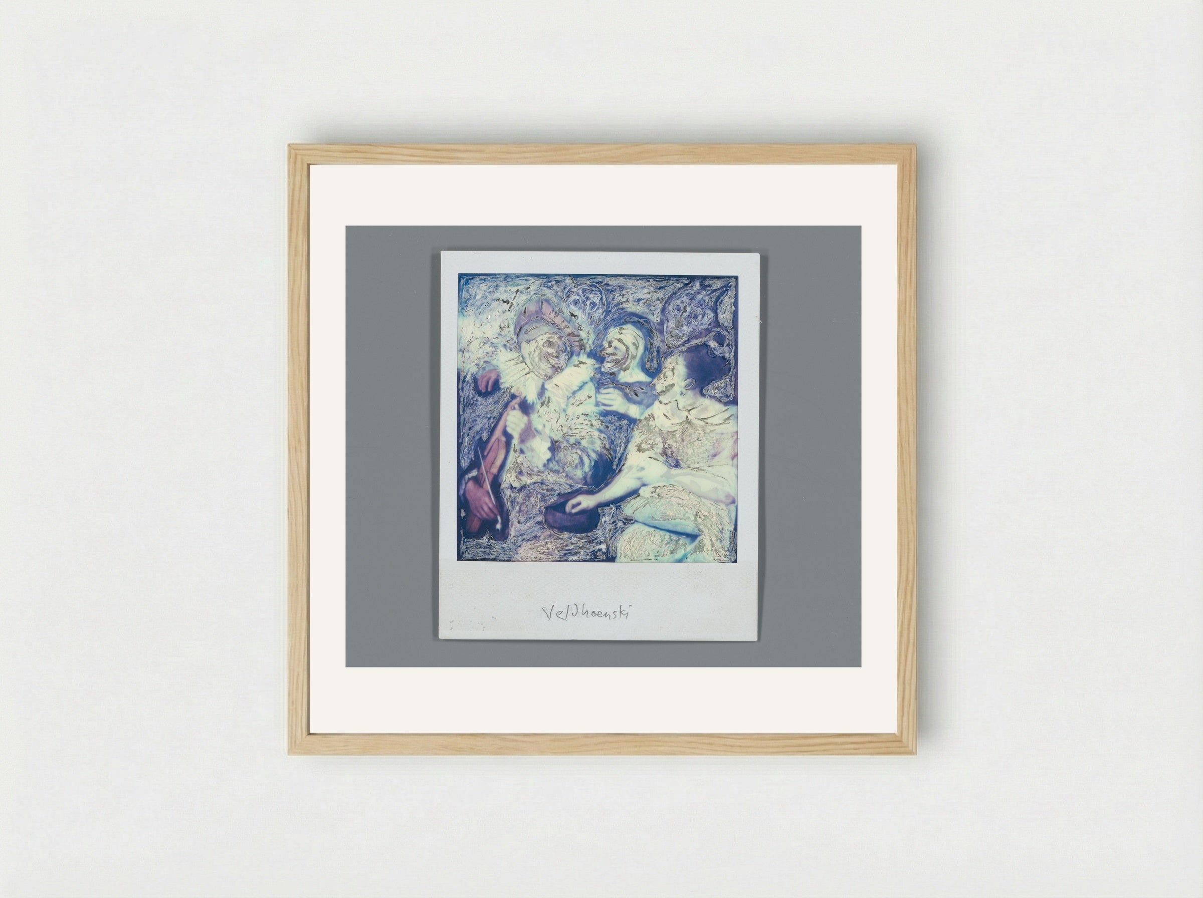 Man with Violin in Bad Company - Aat Veldhoen - Framed Print Wood