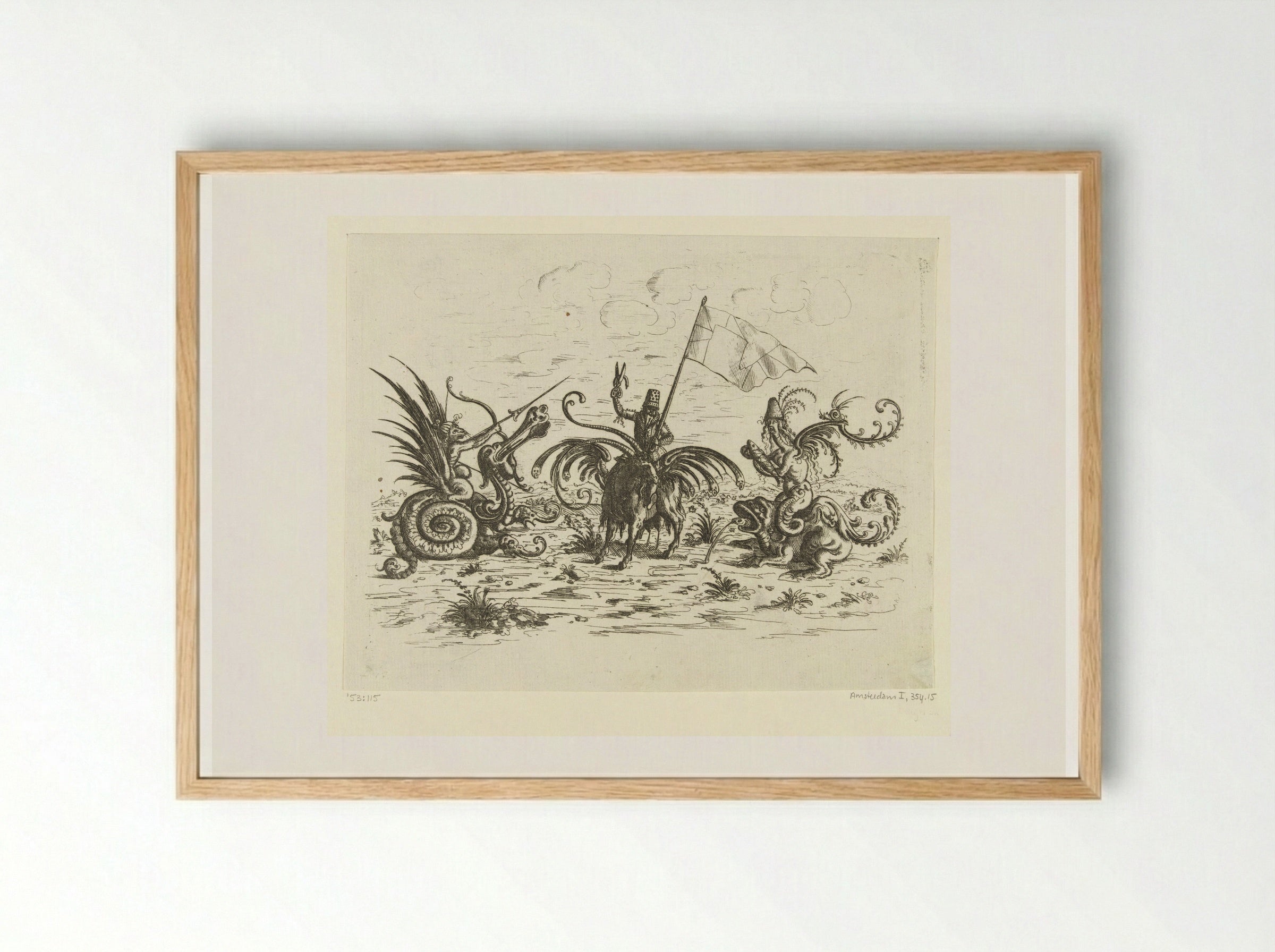 Man with a Banner on a Goat - Christoph Jamnitzer - Framed Print Wood