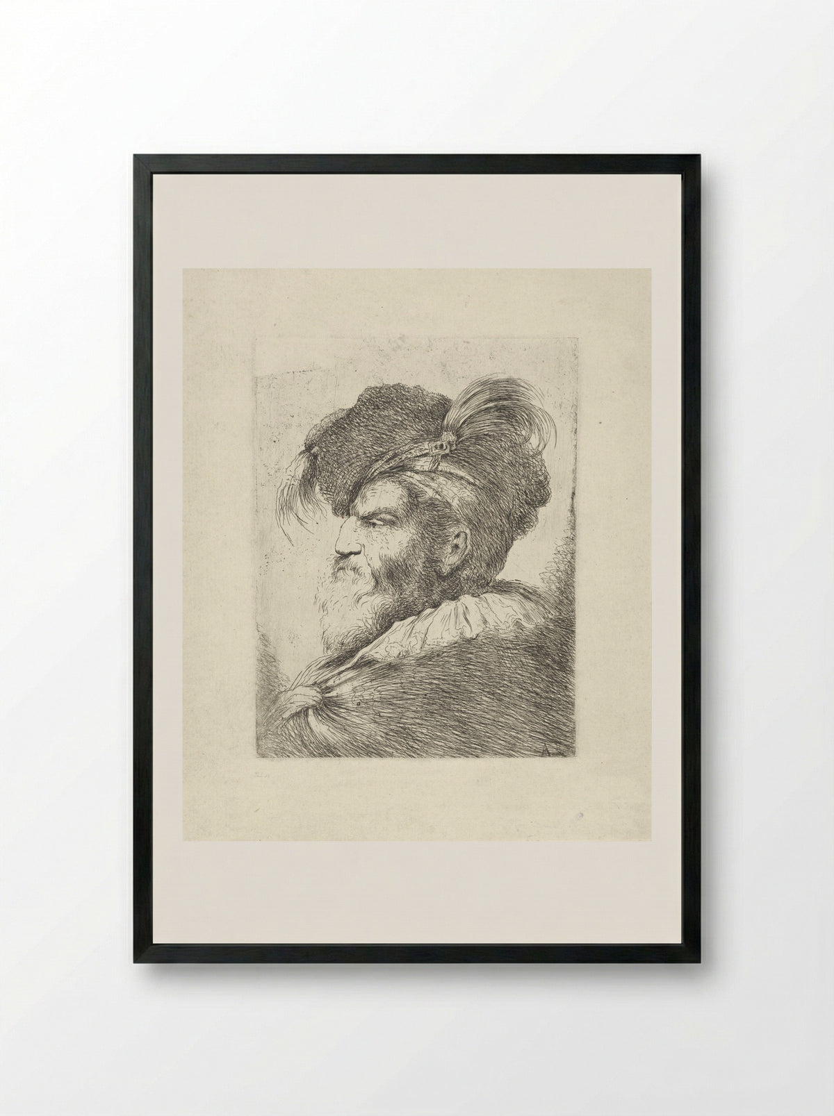 Man with a Feathered Beret - Alessandro Longhi - Framed Print Black