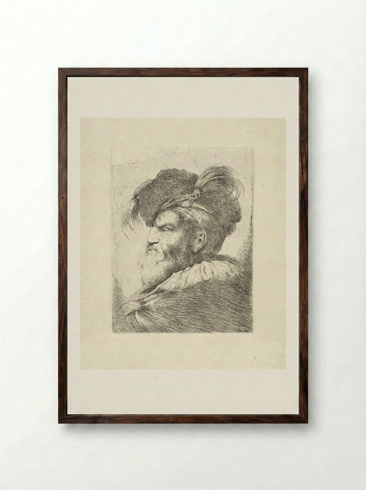 Man with a Feathered Beret - Alessandro Longhi - Framed Print Dark Wood