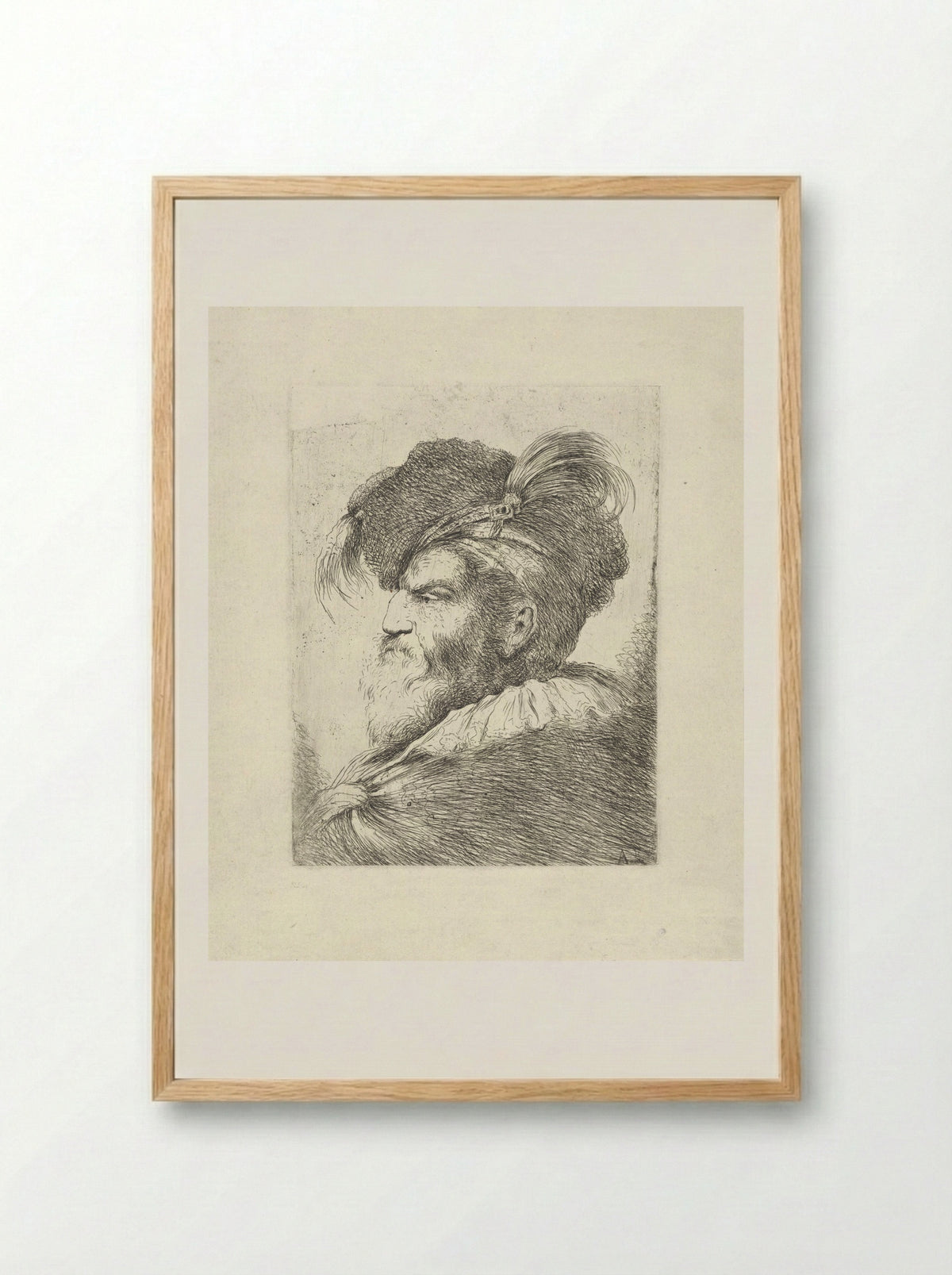 Man with a Feathered Beret - Alessandro Longhi - Framed Print Wood