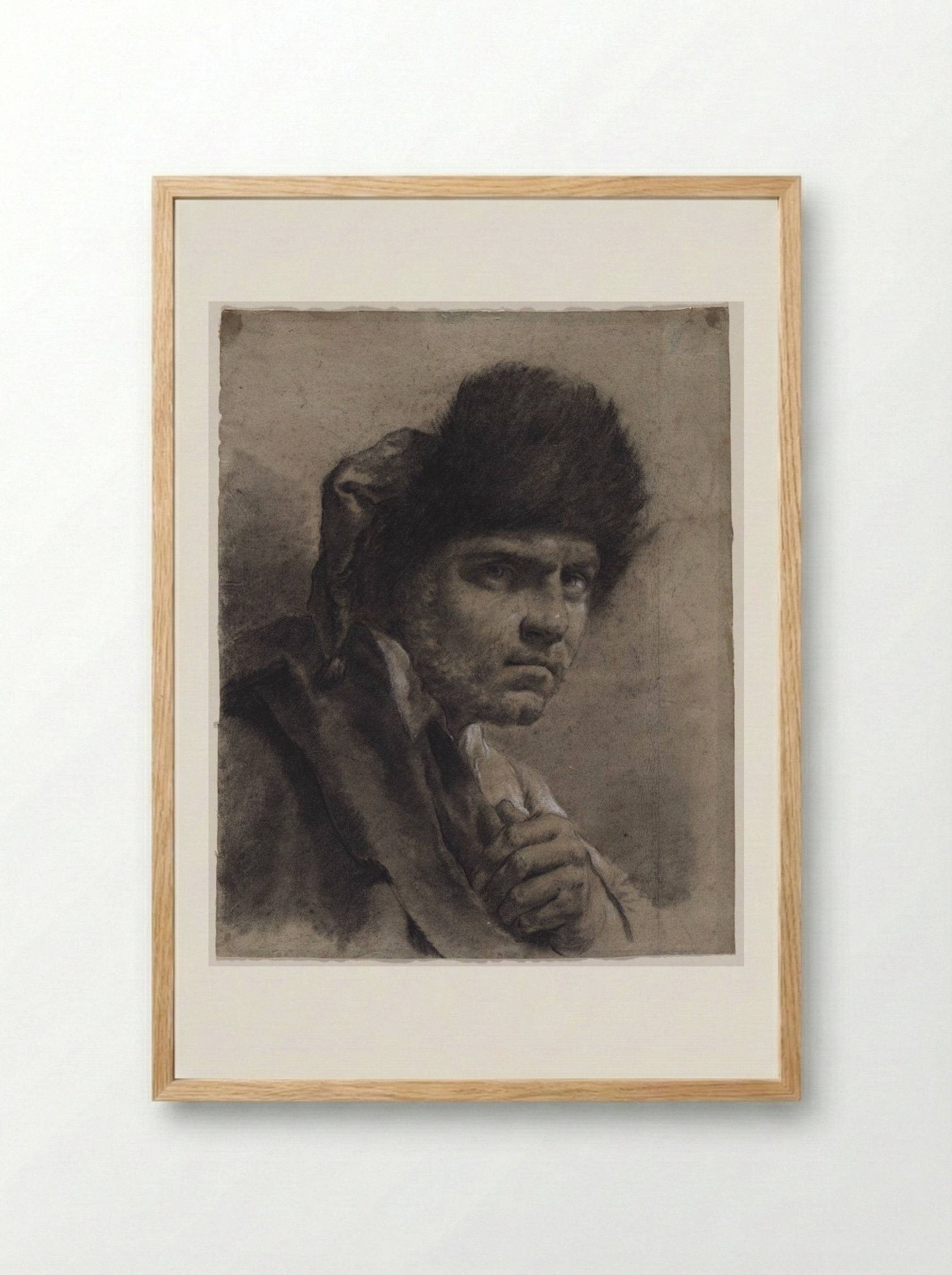 Man with a Fur Cap - Giovanni Battista Piazzetta - Framed Print Wood