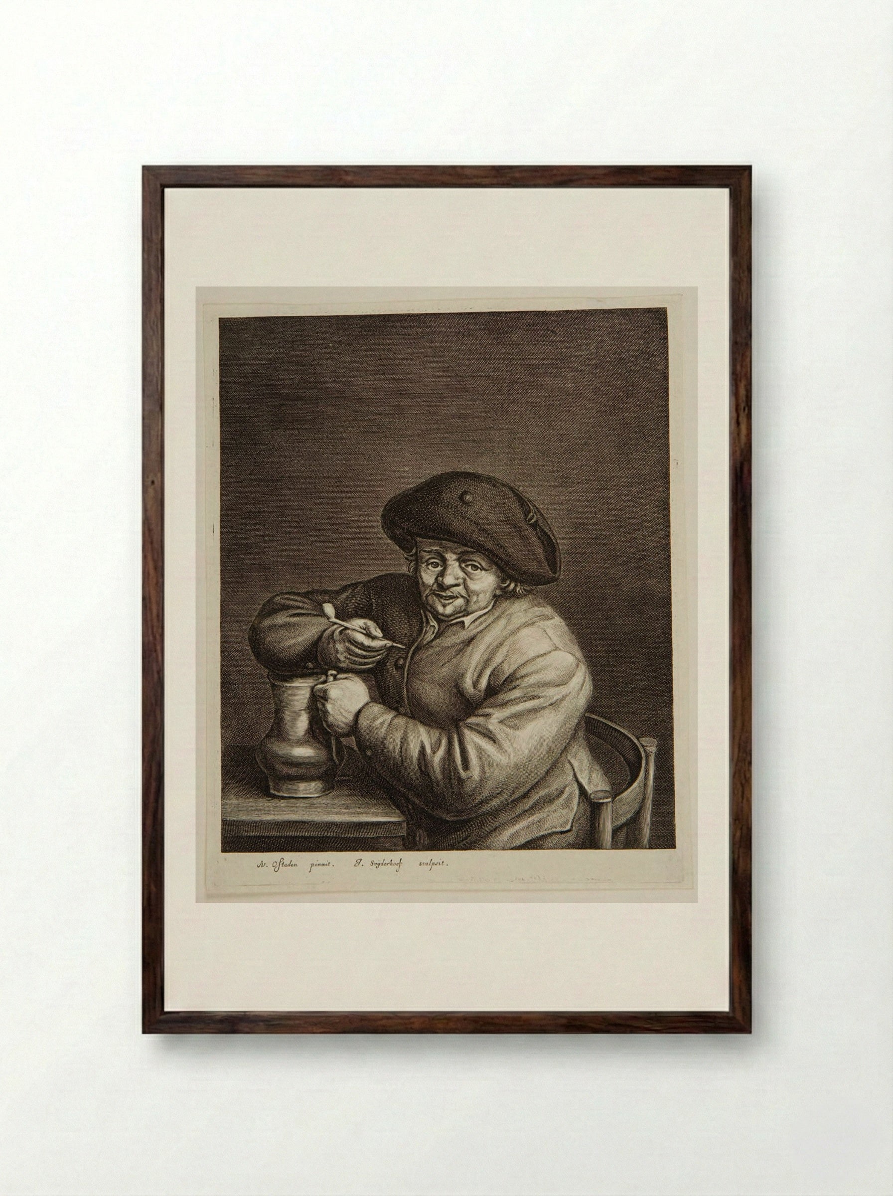 Man with a Jug and Pipe - Jonas Suyderhoef - Framed Print Dark Wood