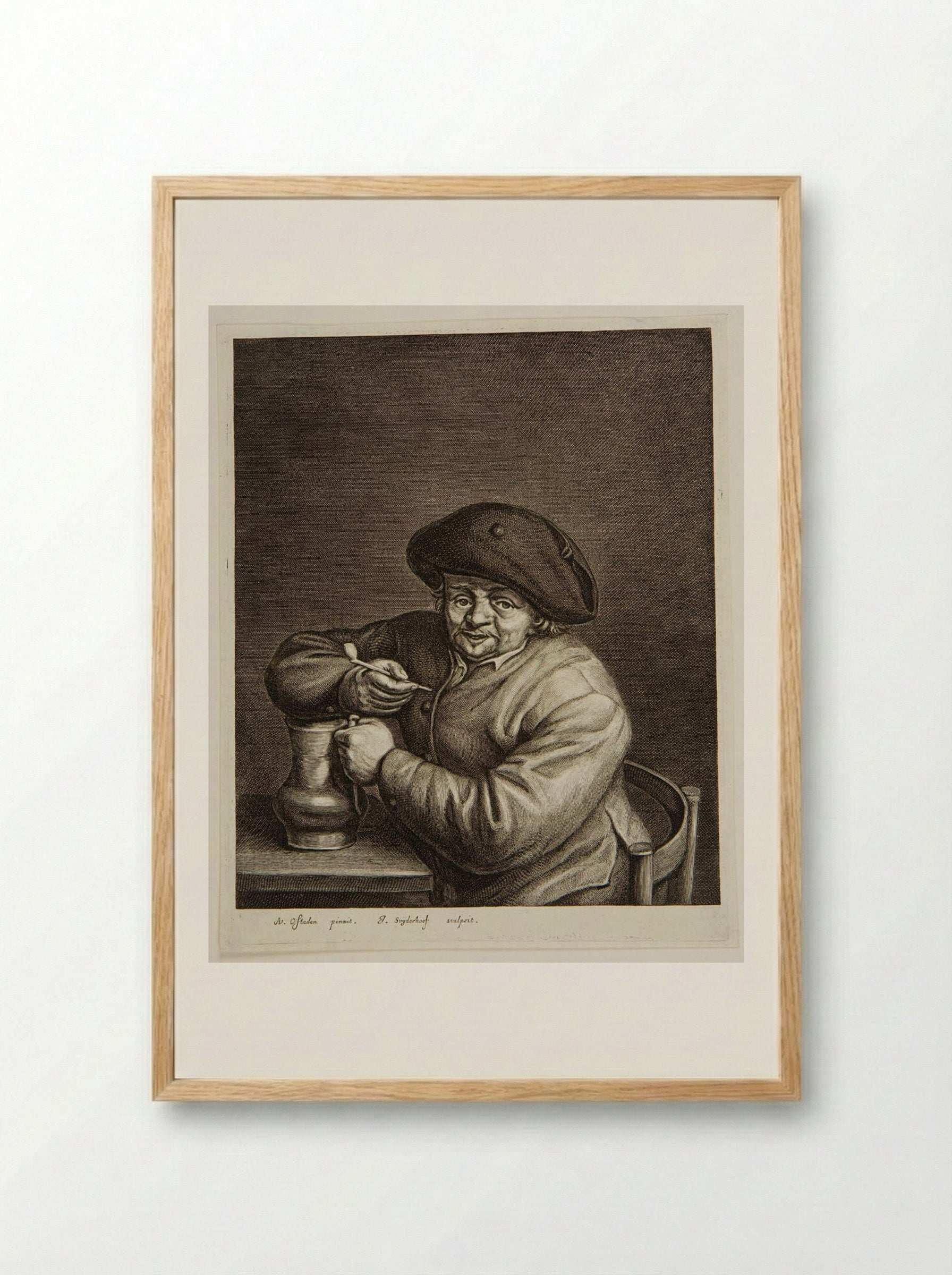 Man with a Jug and Pipe - Jonas Suyderhoef - Framed Print Wood