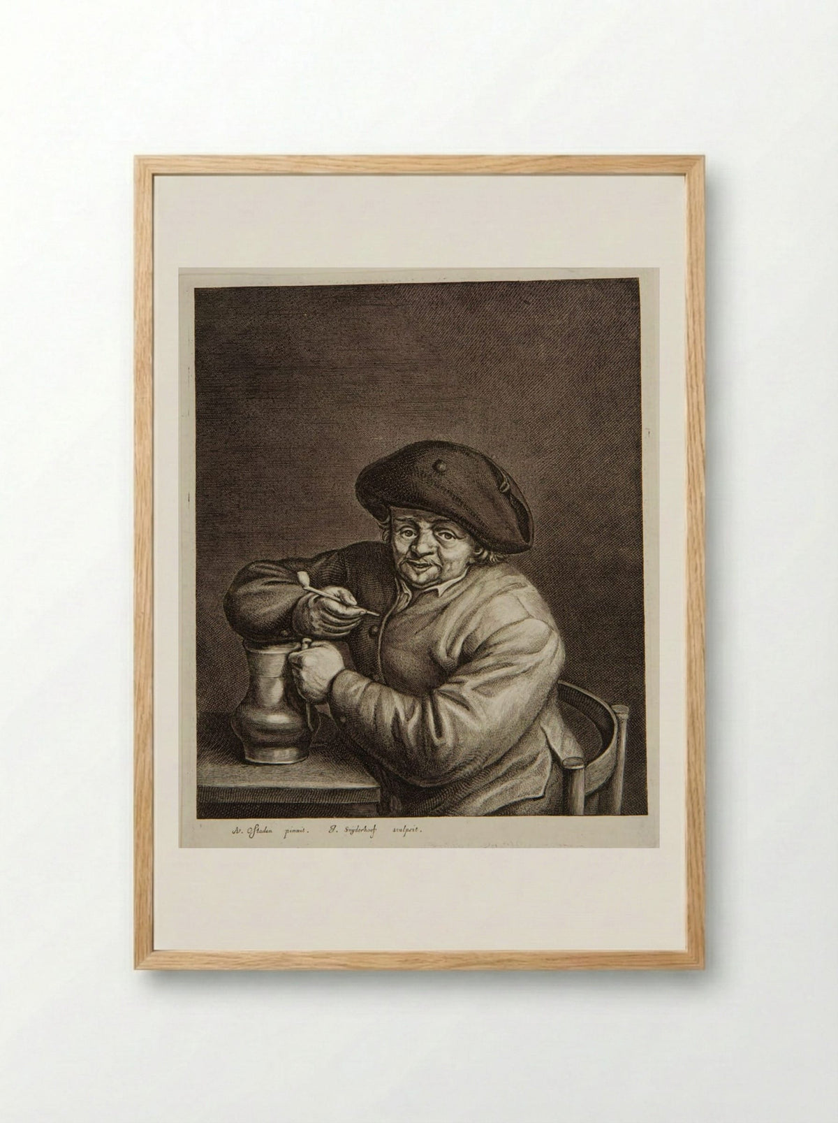 Man with a Jug and Pipe - Jonas Suyderhoef - Framed Print Wood