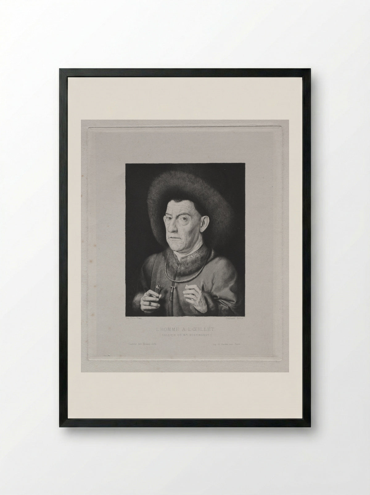 Man with a Pink - Claude-Ferdinand Gaillard - Framed Print Black