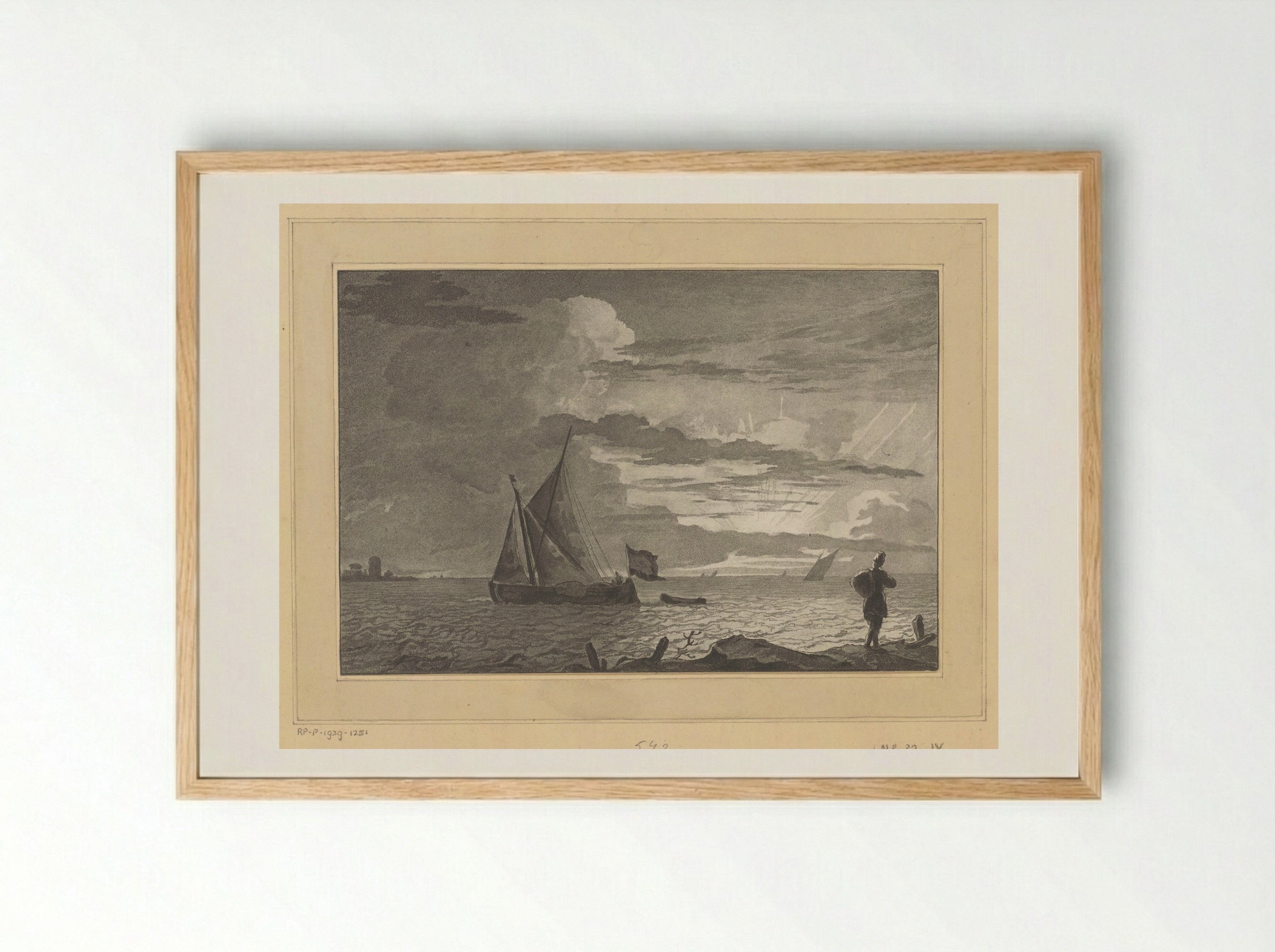 Man with a Sack on His Shoulder at Sunrise - Cornelis Brouwer - Framed Print Wood