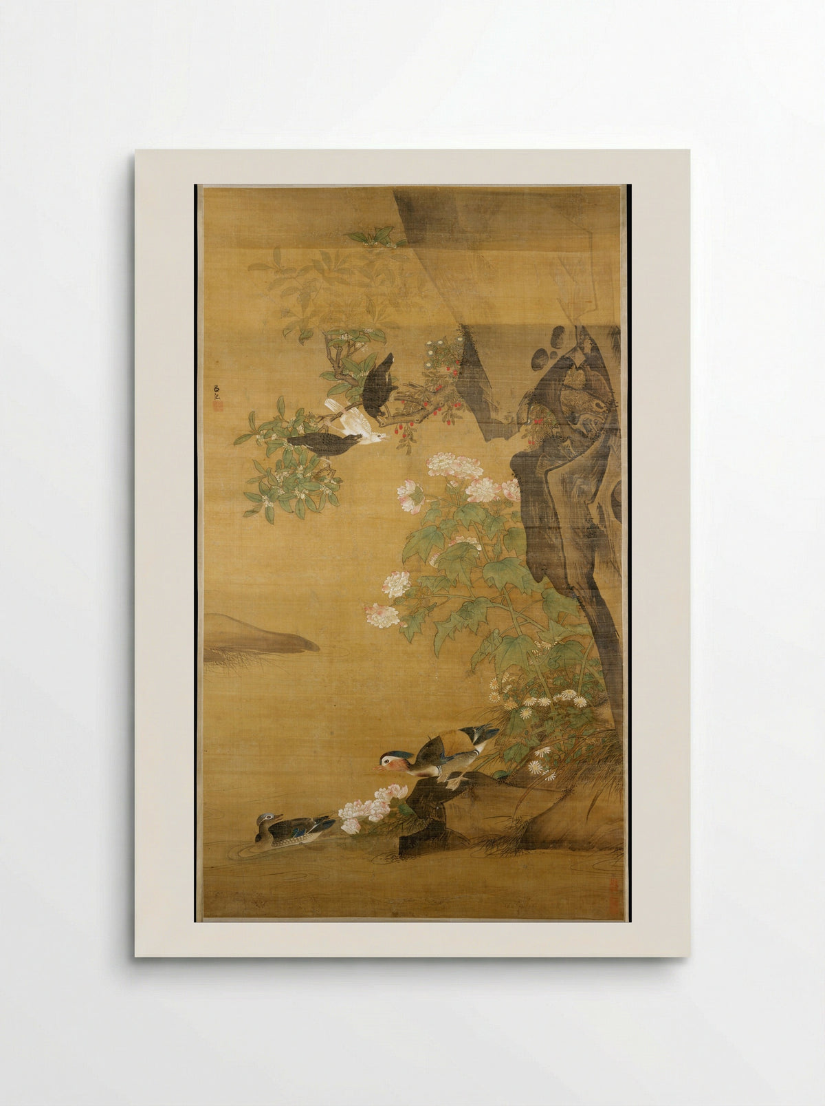 Mandarin Ducks and Cotton Rose Hibiscus - Lü Ji - Poster