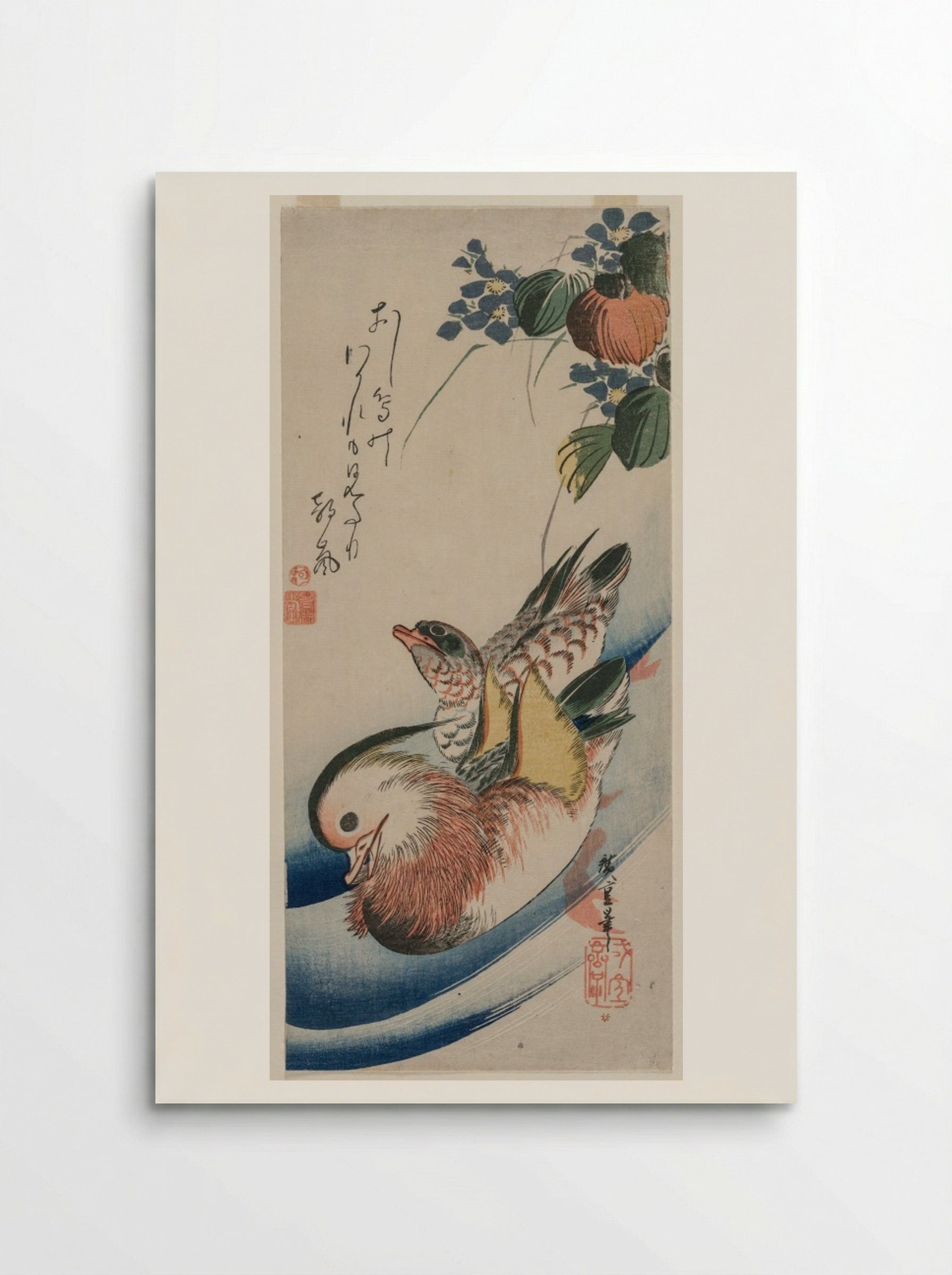 Mandarin Ducks and Flowering Plants - Utagawa Hiroshige - Poster
