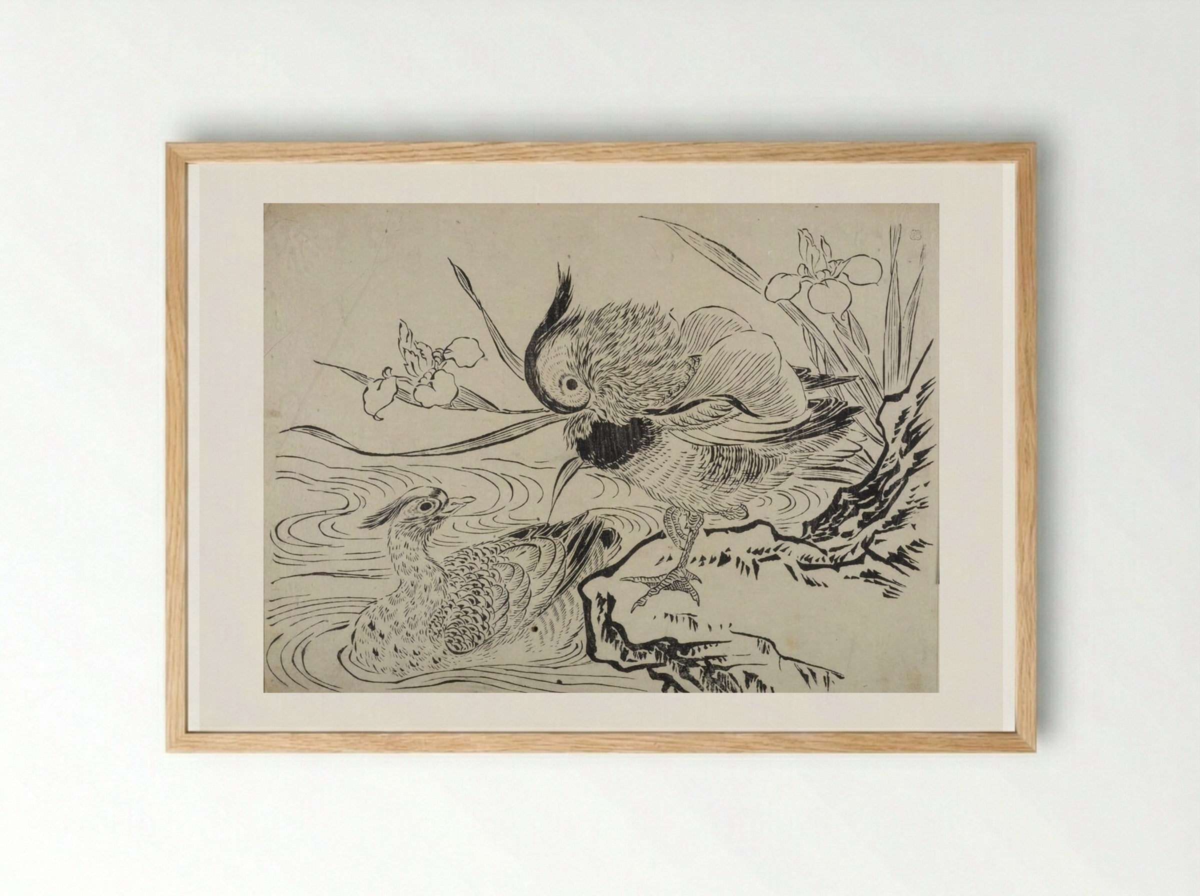 Mandarin Ducks and Iris - Okumura Masanobu - Framed Print Wood