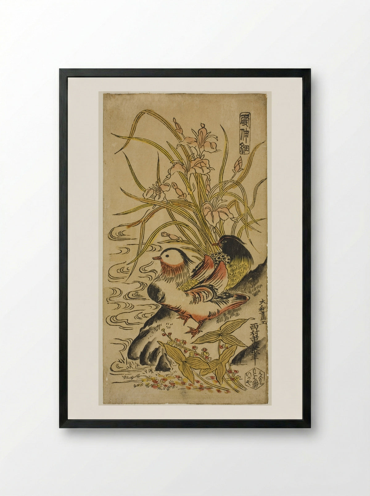 Mandarin Ducks, from the series Kashinsai - Nishimura Shigenaga - Framed Print Black