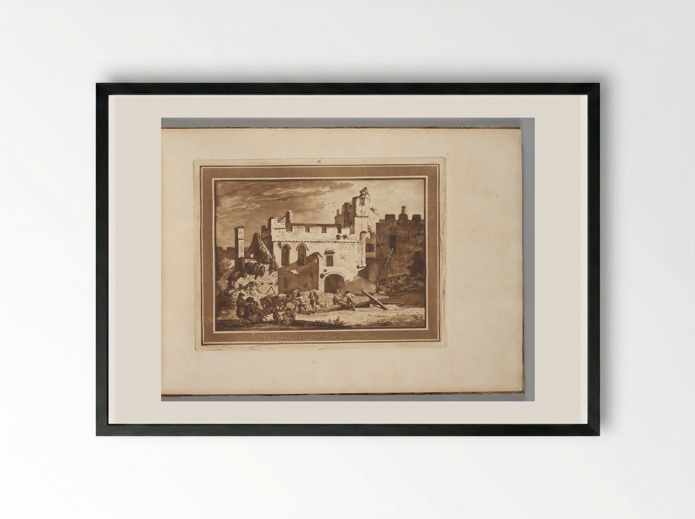 Manerbawr Castle from the Inward Court - Paul Sandby - Framed Print Black