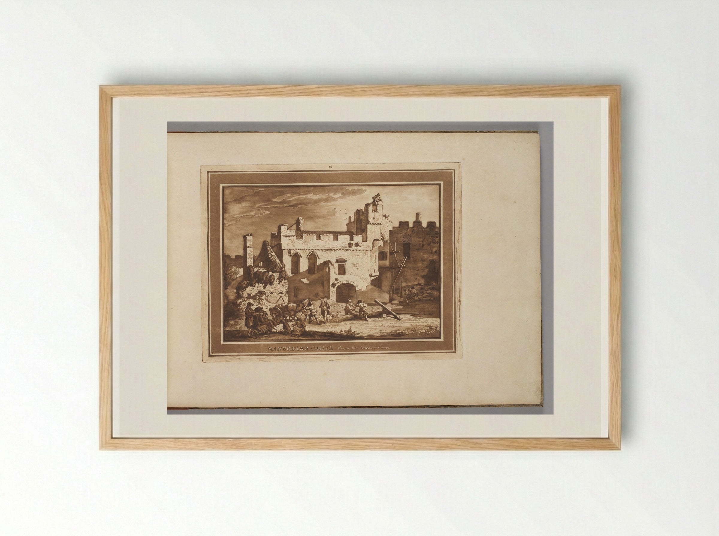 Manerbawr Castle from the Inward Court - Paul Sandby - Framed Print Wood