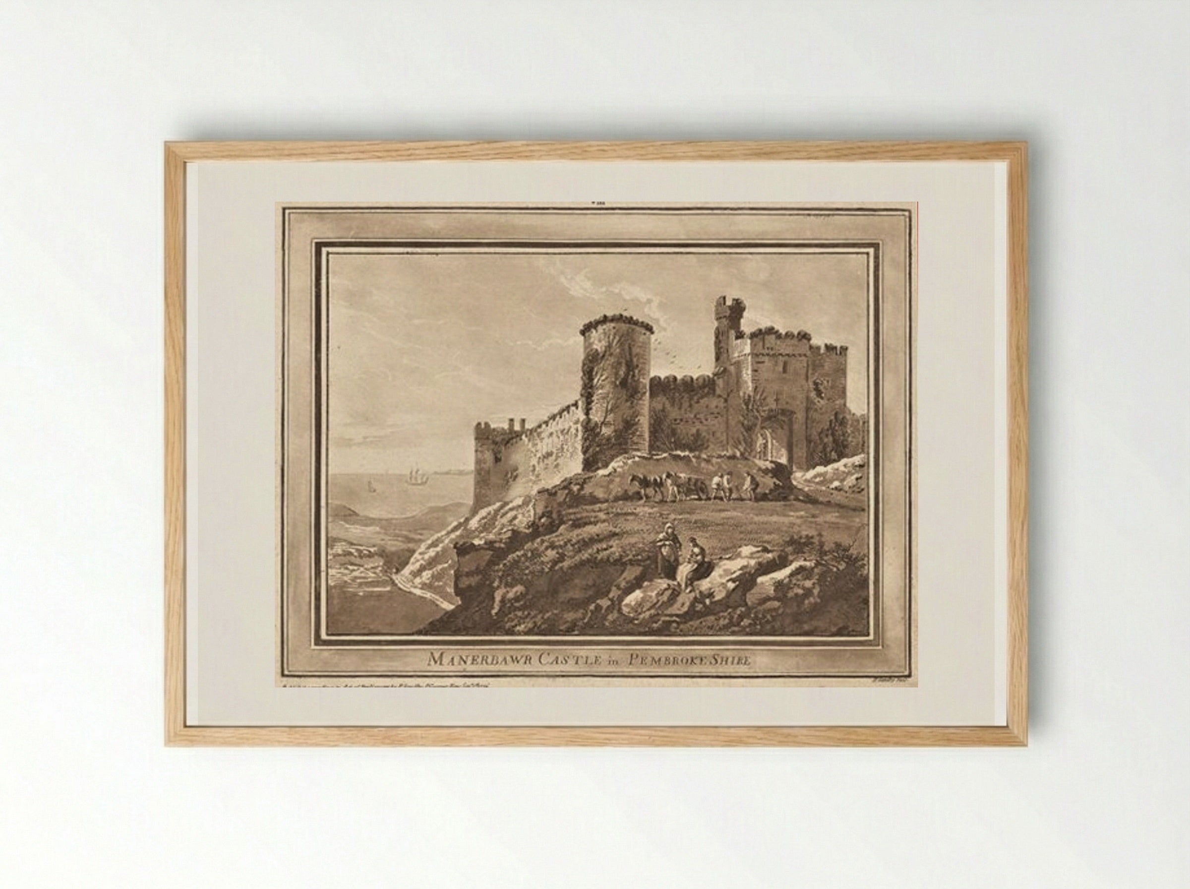 Manerbawr Castle in Pembrokeshire - Paul Sandby - Framed Print Wood