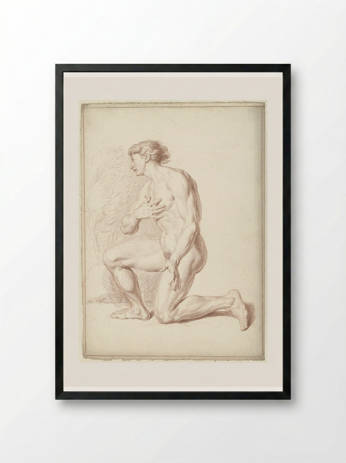 Mannelijk naakt, knielend, naar links - Louis Fabritius Dubourg - Framed Print Black