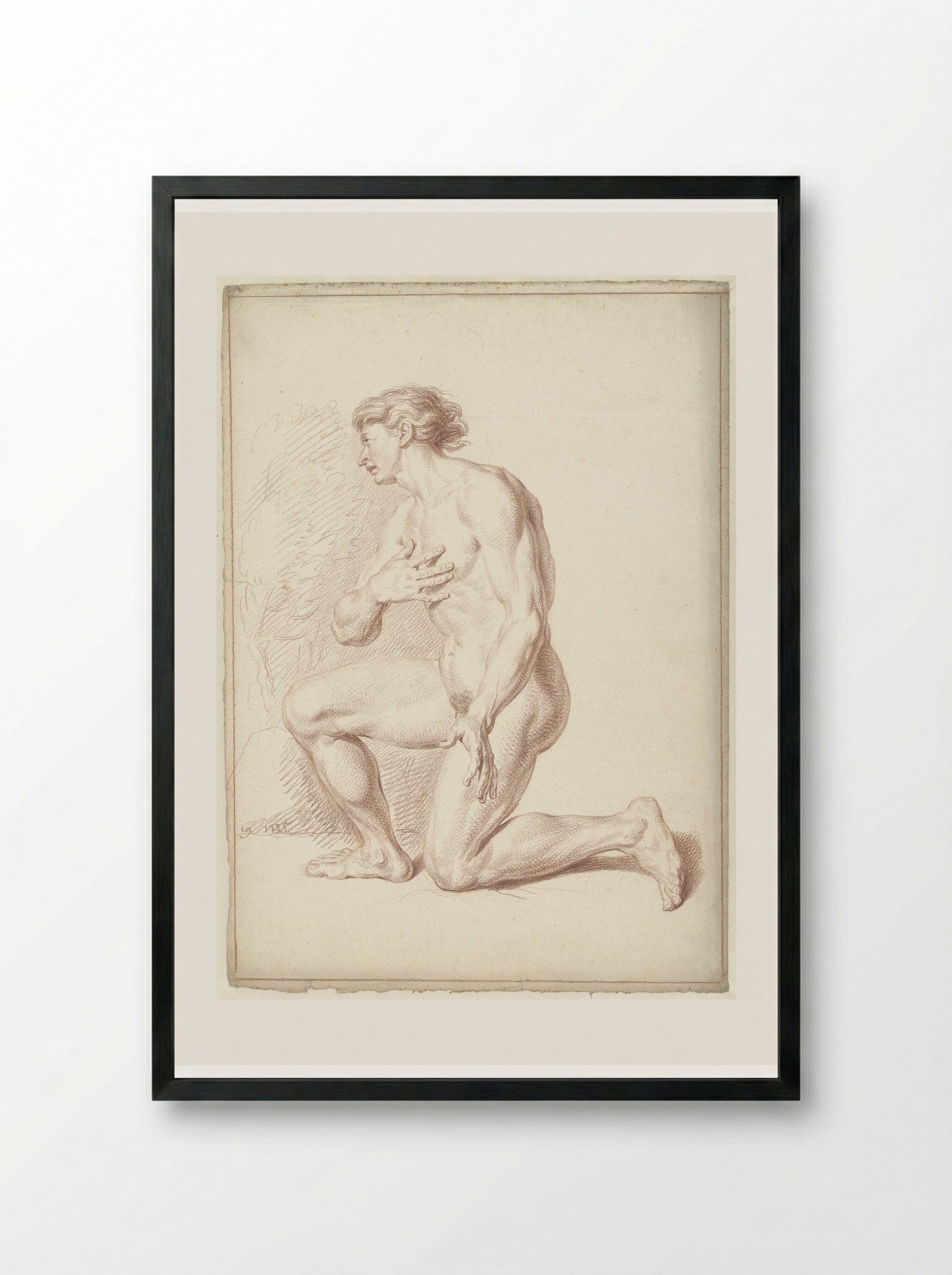 Mannelijk naakt, knielend, naar links - Louis Fabritius Dubourg - Framed Print Black