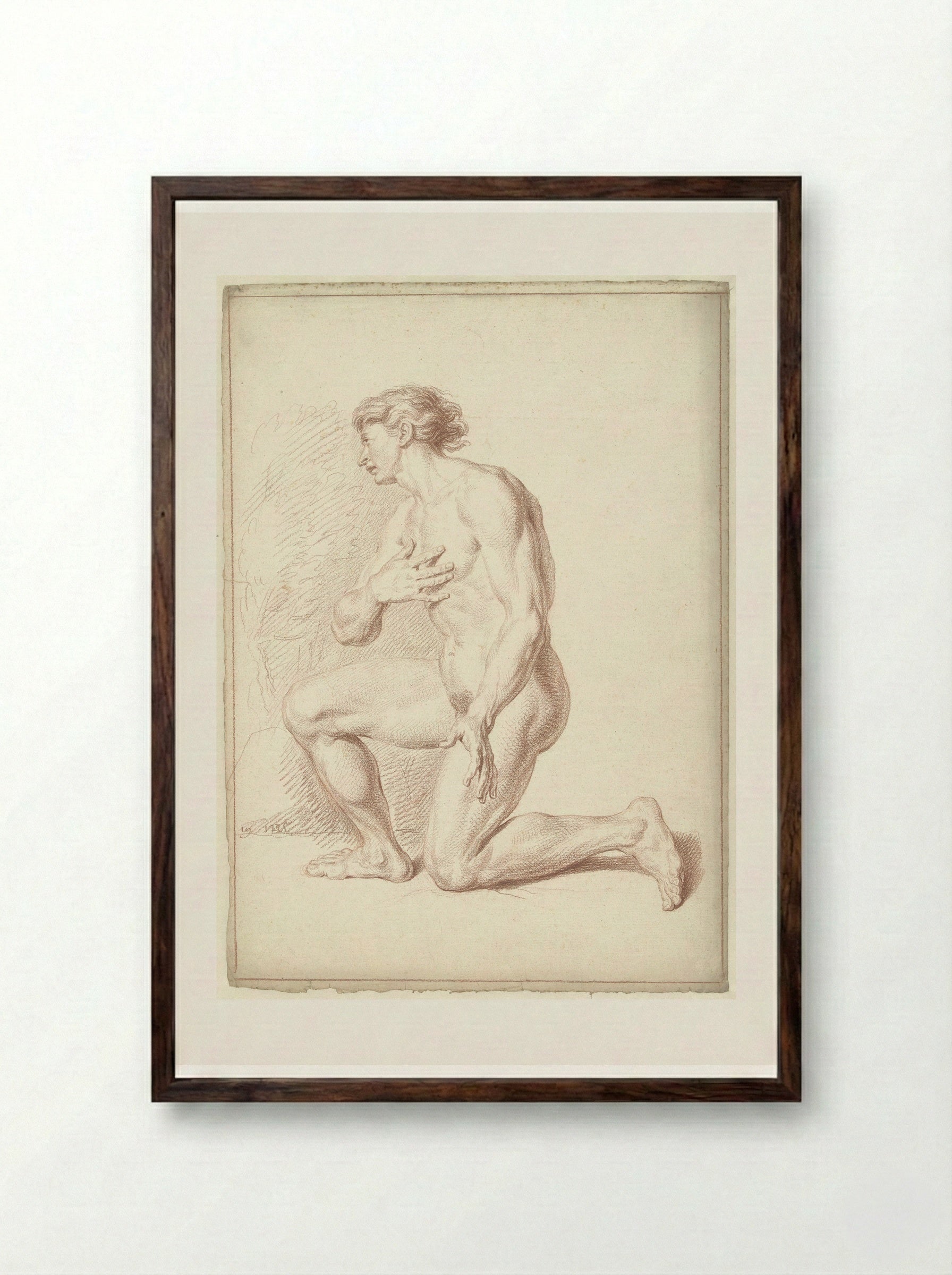Mannelijk naakt, knielend, naar links - Louis Fabritius Dubourg - Framed Print Dark Wood