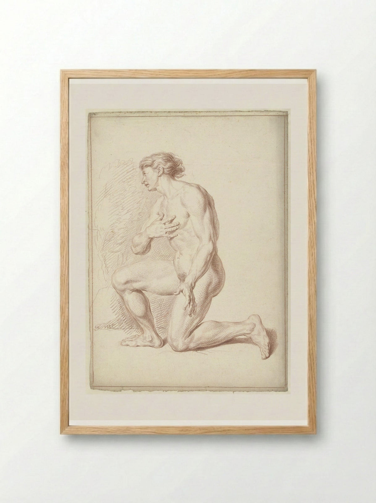 Mannelijk naakt, knielend, naar links - Louis Fabritius Dubourg - Framed Print Wood