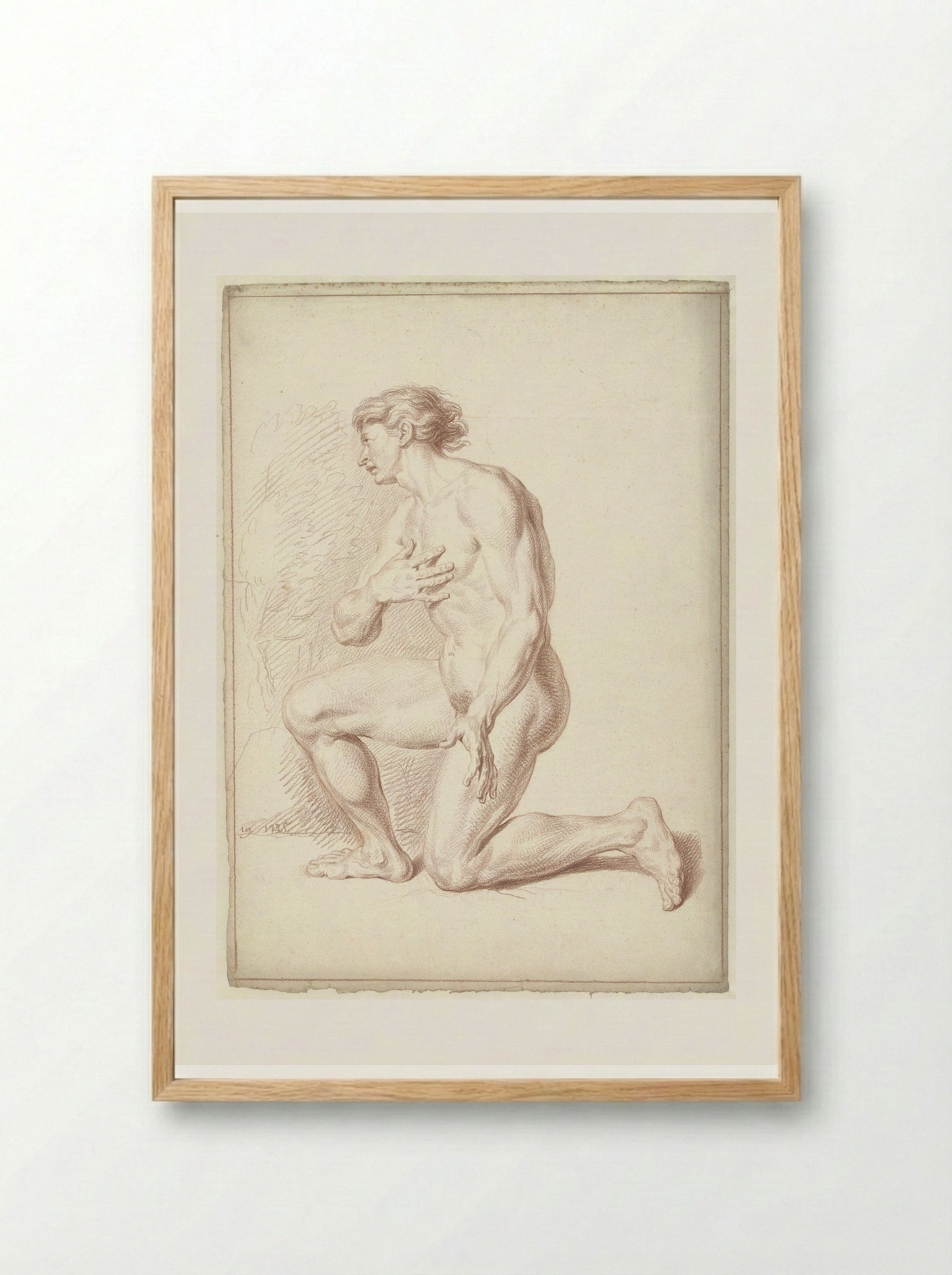 Mannelijk naakt, knielend, naar links - Louis Fabritius Dubourg - Framed Print Wood