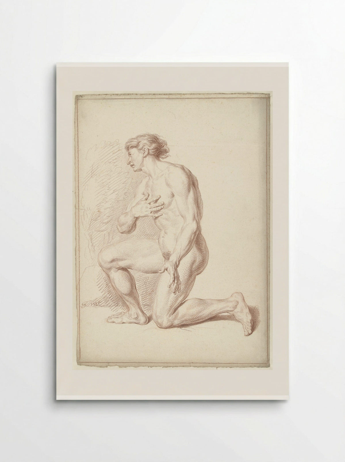 Mannelijk naakt, knielend, naar links - Louis Fabritius Dubourg - Poster