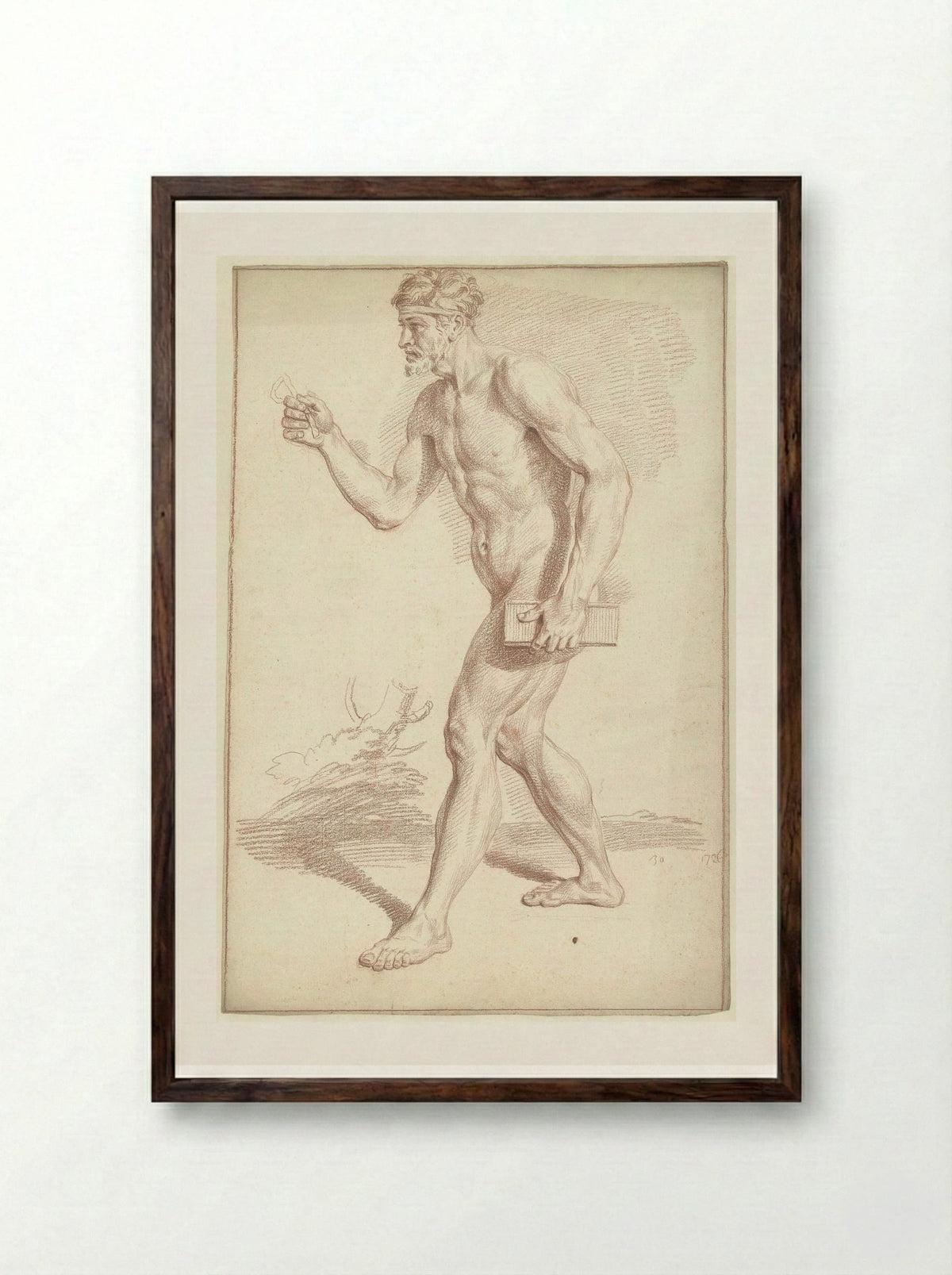 Mannelijk naakt, lopend, naar links - Louis Fabritius Dubourg - Framed Print Dark Wood