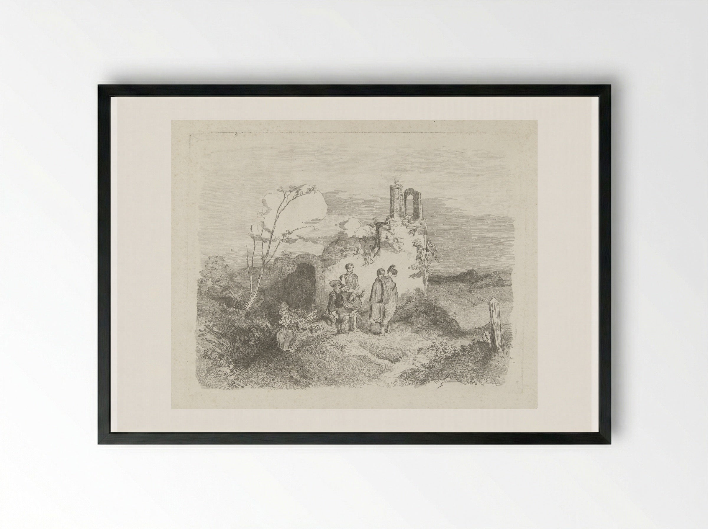 Mannen bij een ruïne (Men by a Ruin) - Charles Rochussen - Framed Print Black