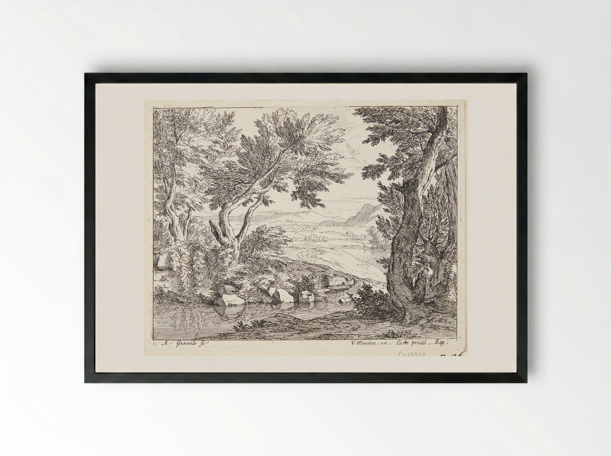 Mannen die een stuk hout dragen - Abraham Genoels (II) - Framed Print Black