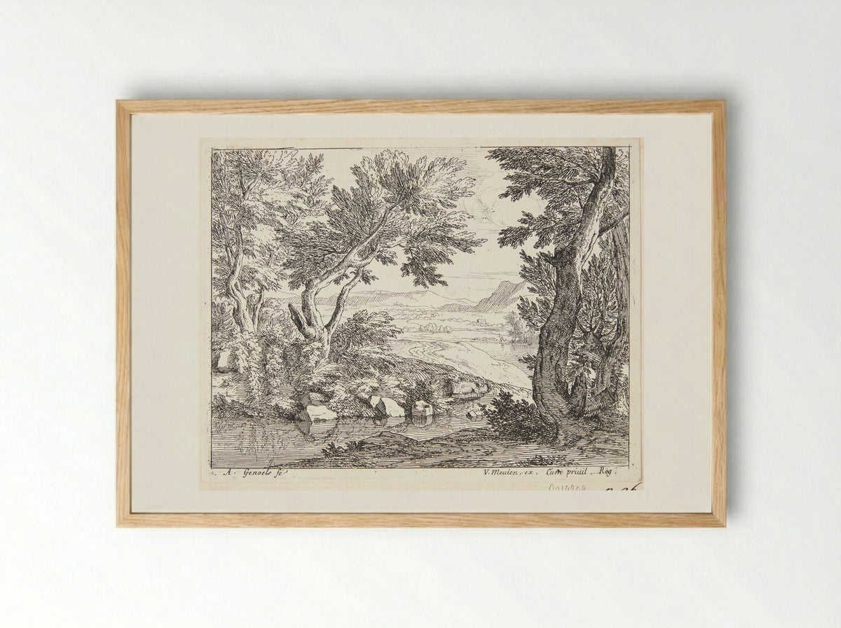 Mannen die een stuk hout dragen - Abraham Genoels (II) - Framed Print Wood