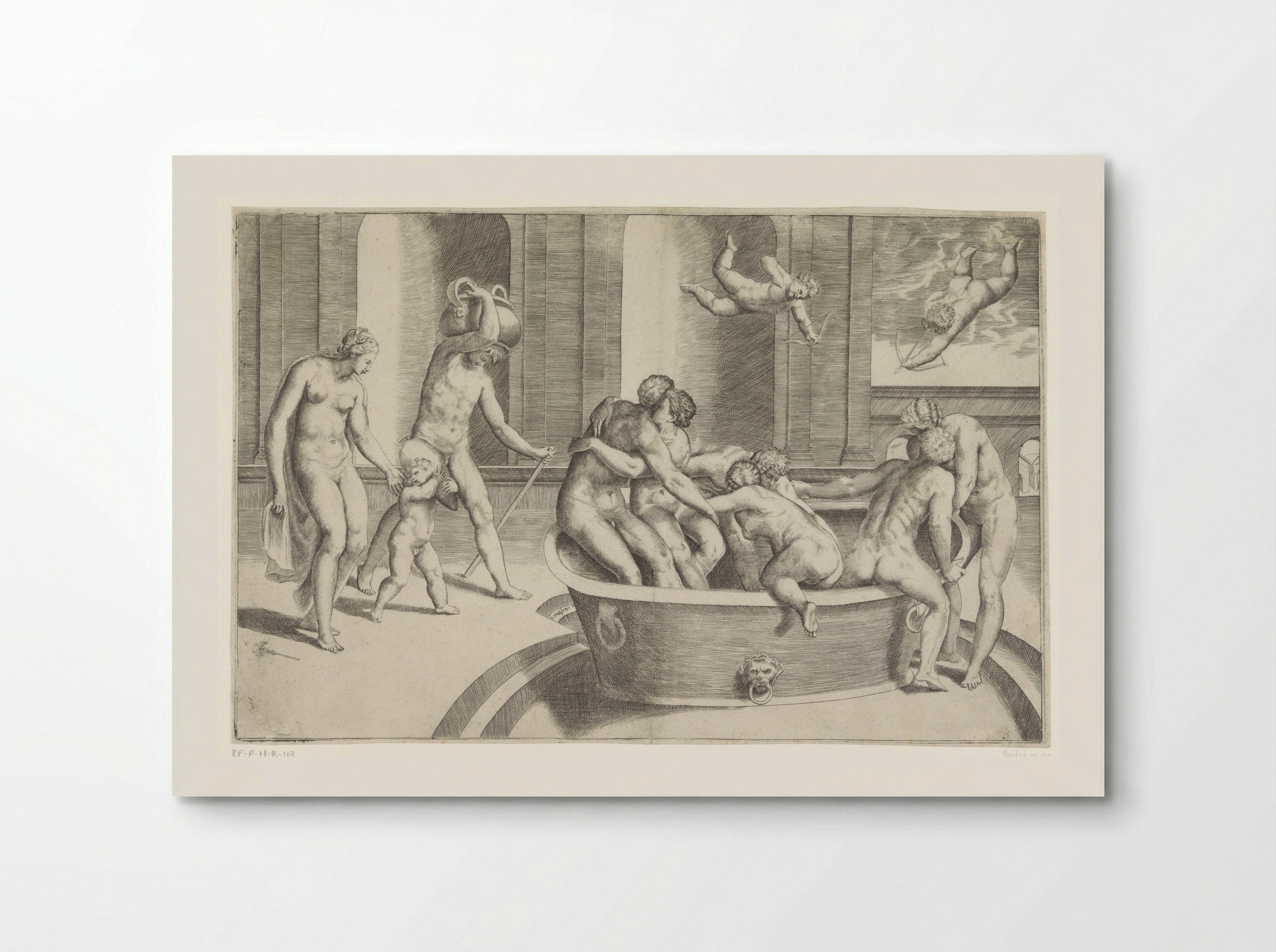Mannen en vrouwen in grote badkuip - Giulio Bonasone - Poster