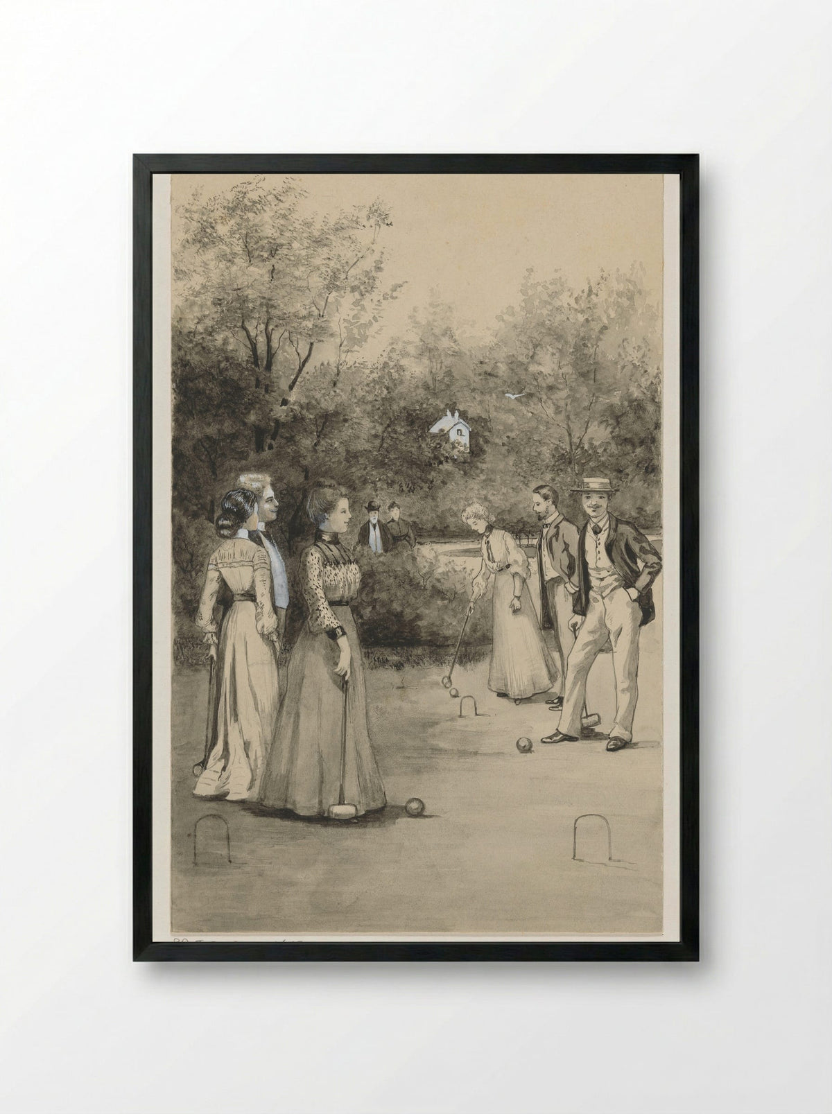 Mannen en vrouwen spelen croquet - Anna Maria Kruijff - Framed Print Black