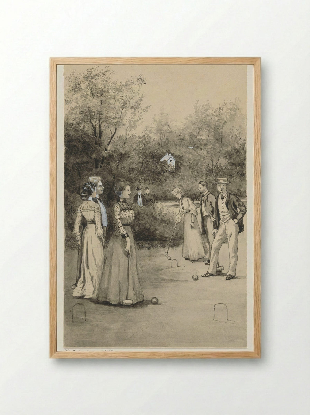 Mannen en vrouwen spelen croquet - Anna Maria Kruijff - Framed Print Wood