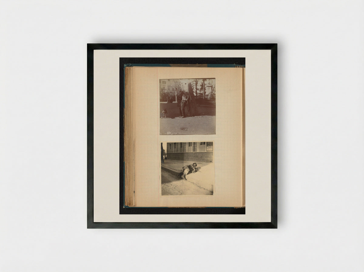 Mannen in versleten kleding en wandelstok slapend op straat in Ajaccio, Corsica - Théodore van Lelyveld - Framed Print Black
