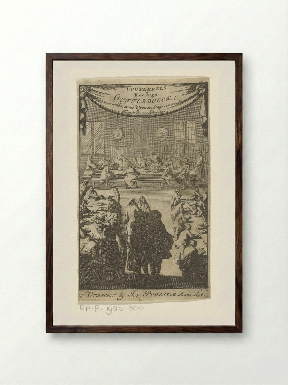 Mannen maken rekensommen - Jan Luyken - Framed Print Dark Wood