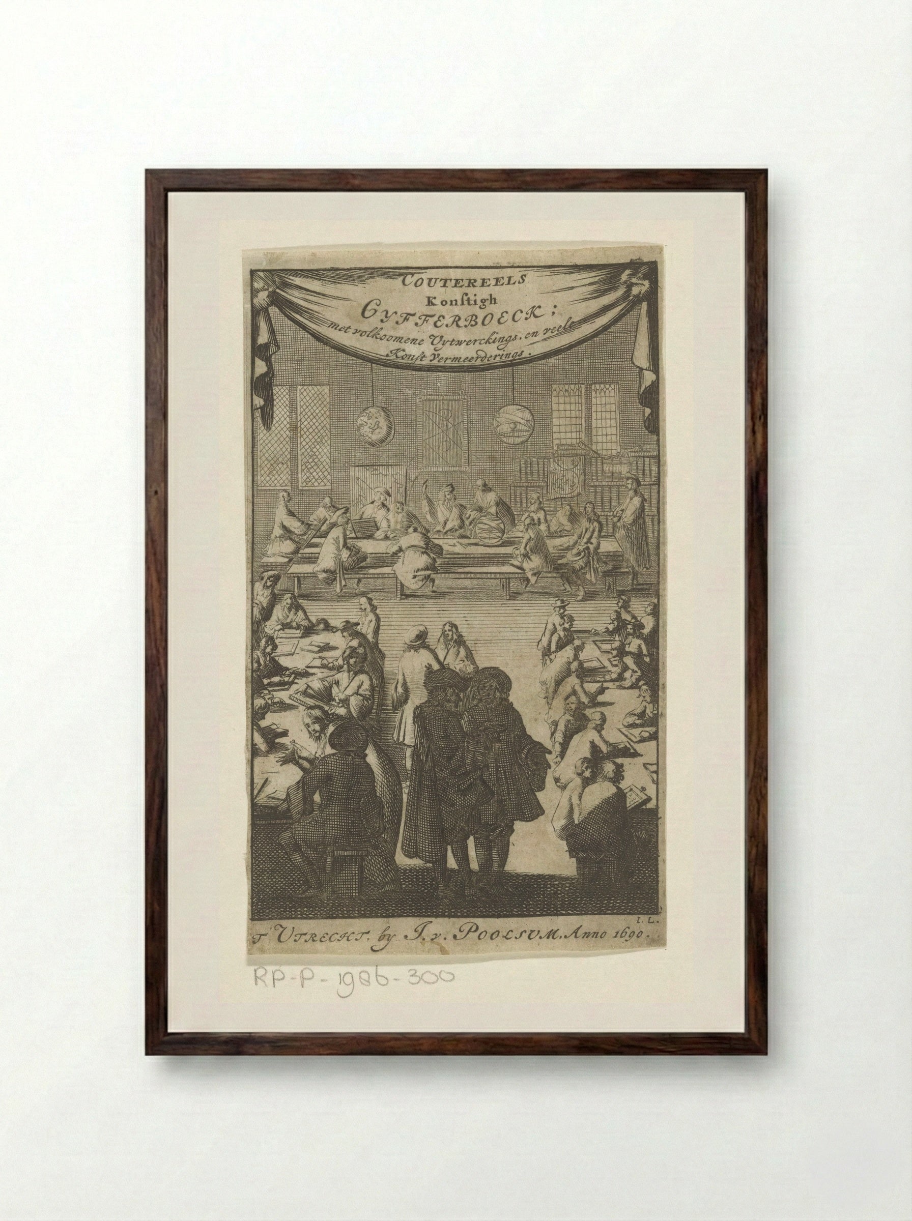 Mannen maken rekensommen - Jan Luyken - Framed Print Dark Wood