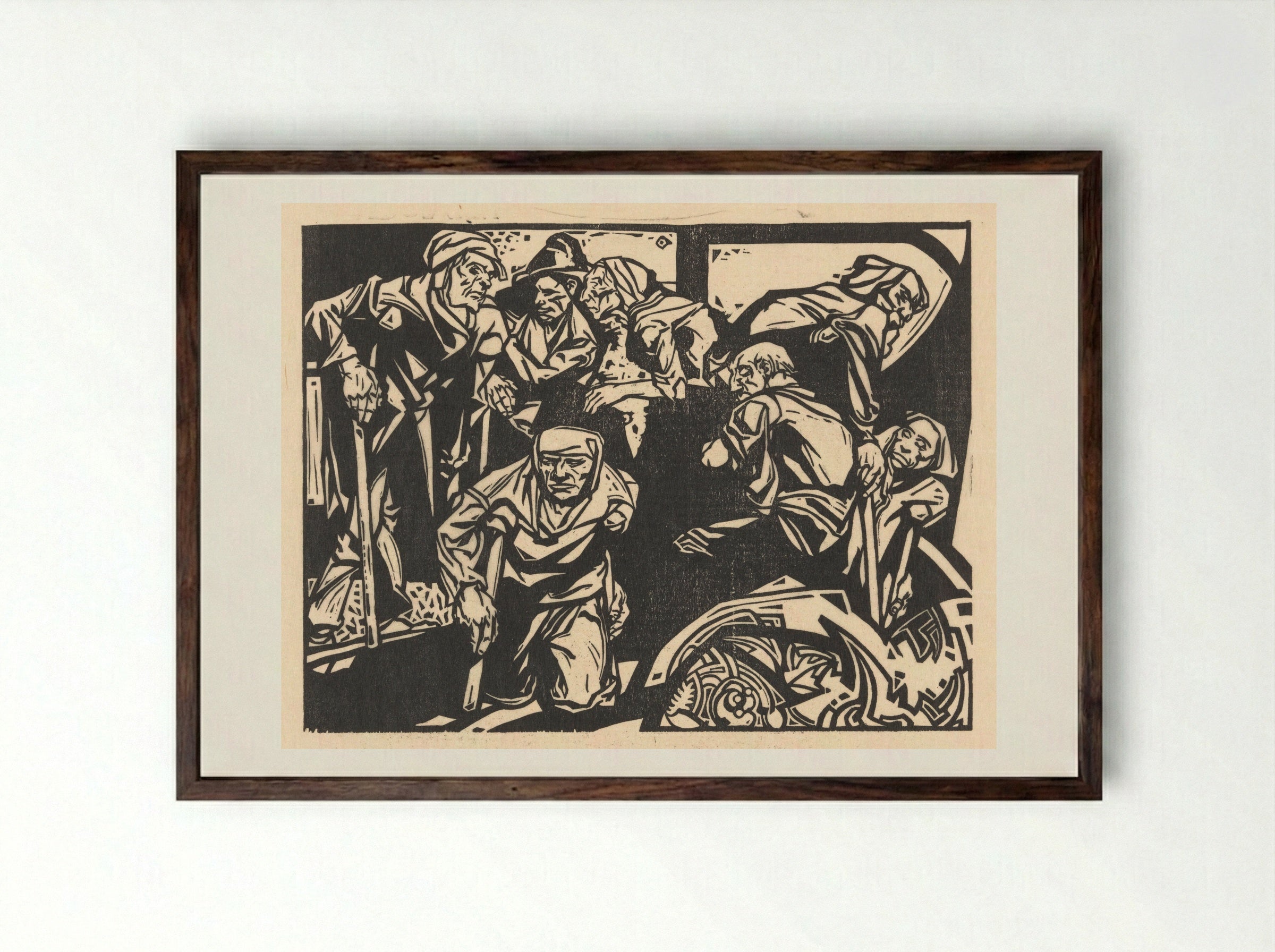 Mannen met krukken (Men with Crutches) - Johannes Josephus Aarts - Framed Print Dark Wood
